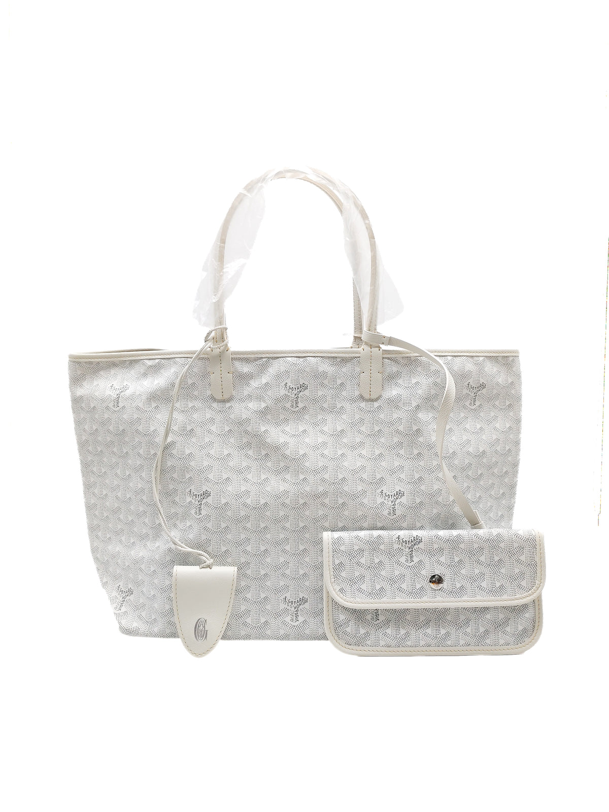 Goyard Saint Louis PM in White Goyardine Canvas with Croc Universal Clip Charm | Purse Maison Luxury Bags Shop