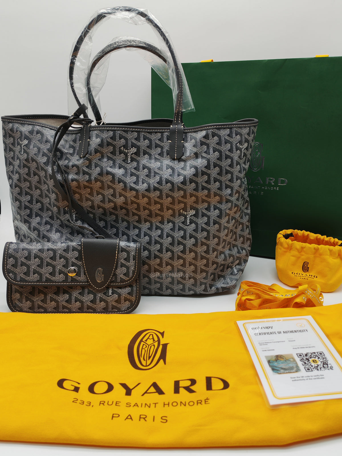 Goyard Saint Louis PM Tote Bag in Gris/Grey Goyardine Canvas with Croc Universel Clip Charm | Purse Maison Luxury Bags Shop