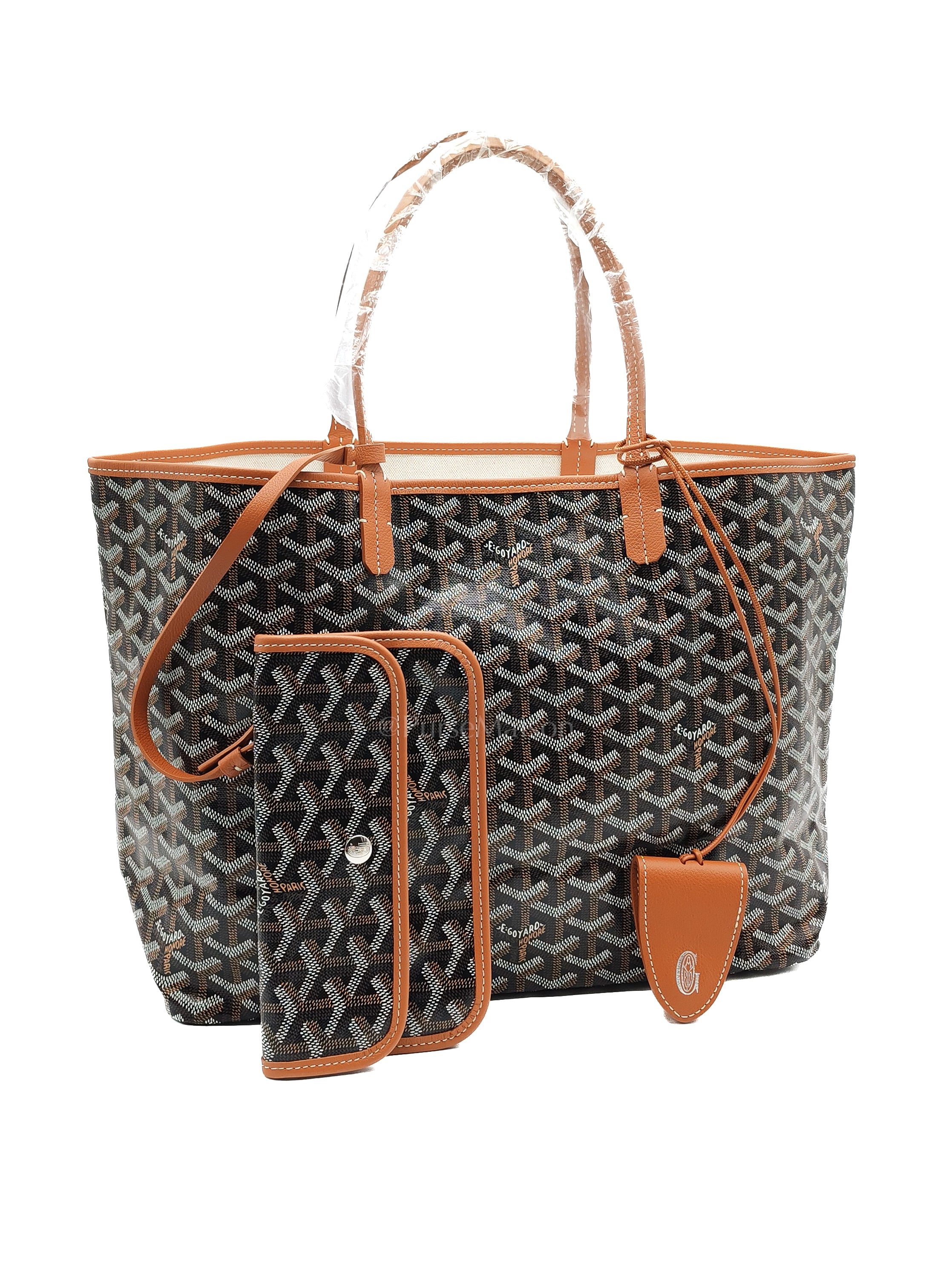 Saint Louis PM Tote Bag in Tan/Black Goyardine Canvas with Croc Unicversal Chip Charm | Purse Maison Luxury Bags Shop