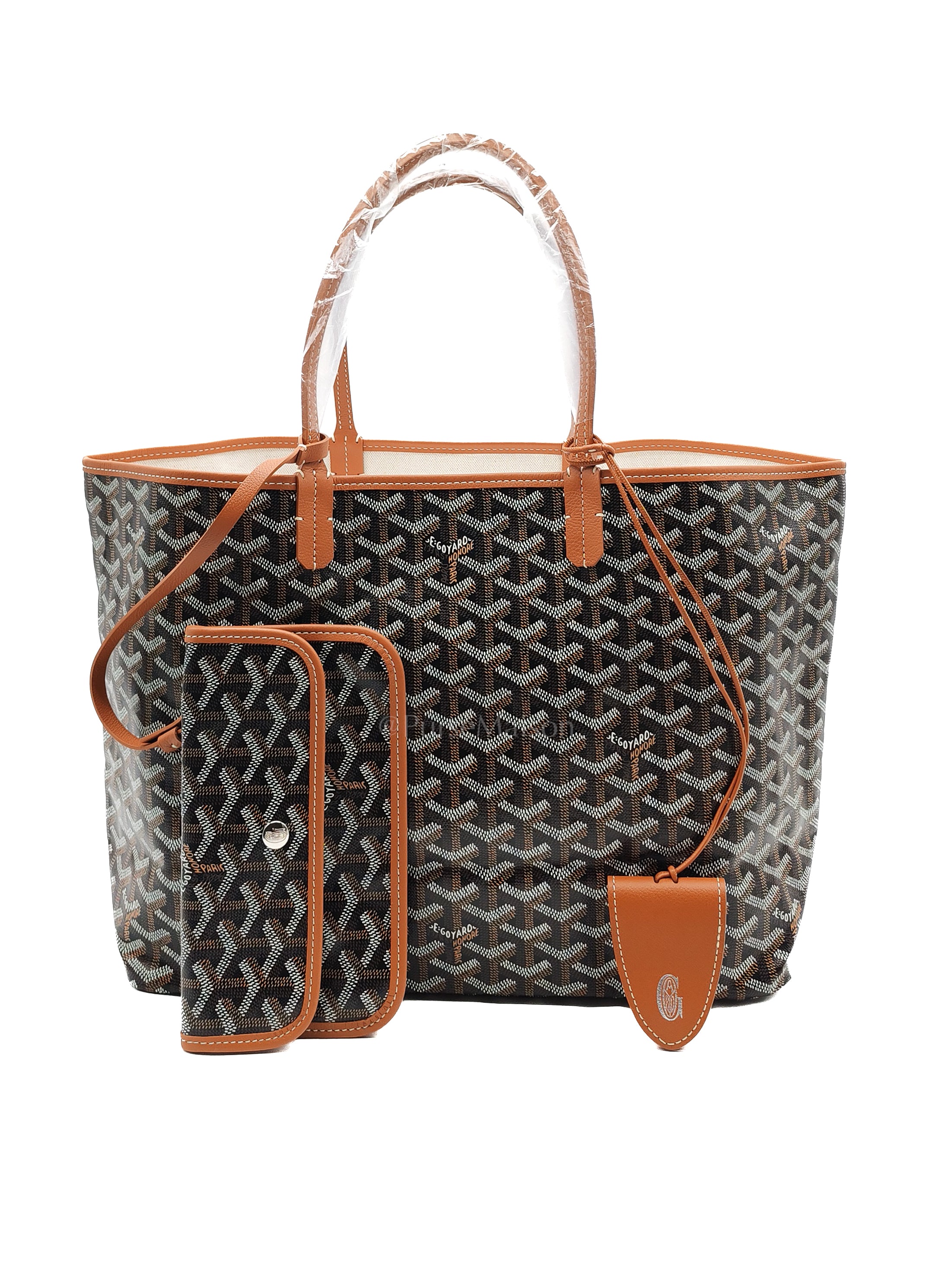 Saint Louis PM Tote Bag in Tan/Black Goyardine Canvas with Croc Unicversal Chip Charm | Purse Maison Luxury Bags Shop