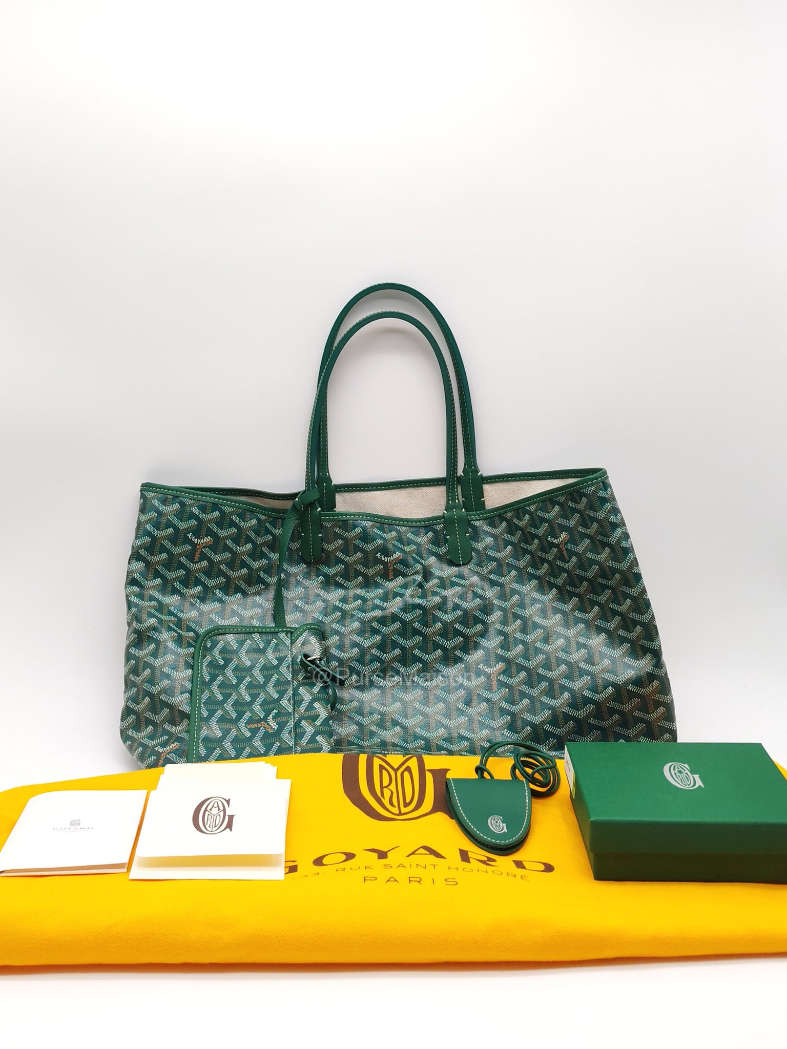 Goyard Saint Louis PM with Croc Universal Clip Charm in Green Goyardine Canvas | Purse Maison Luxury Bags Shop