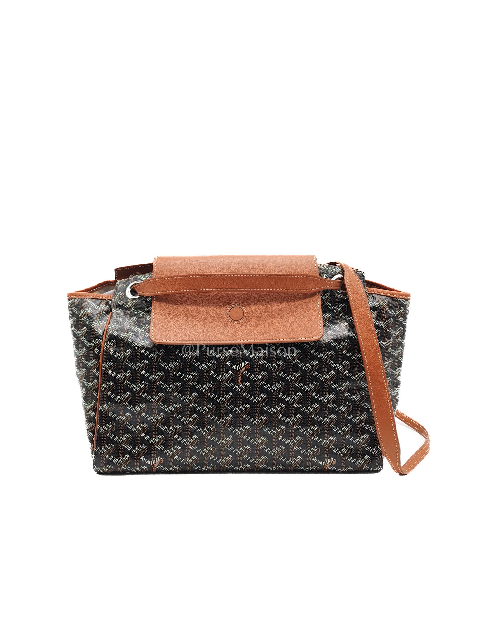 Goyard Rouette Souble Bag in Black/Tan Goyardine Canvas and Chevroches Calfskin Leather