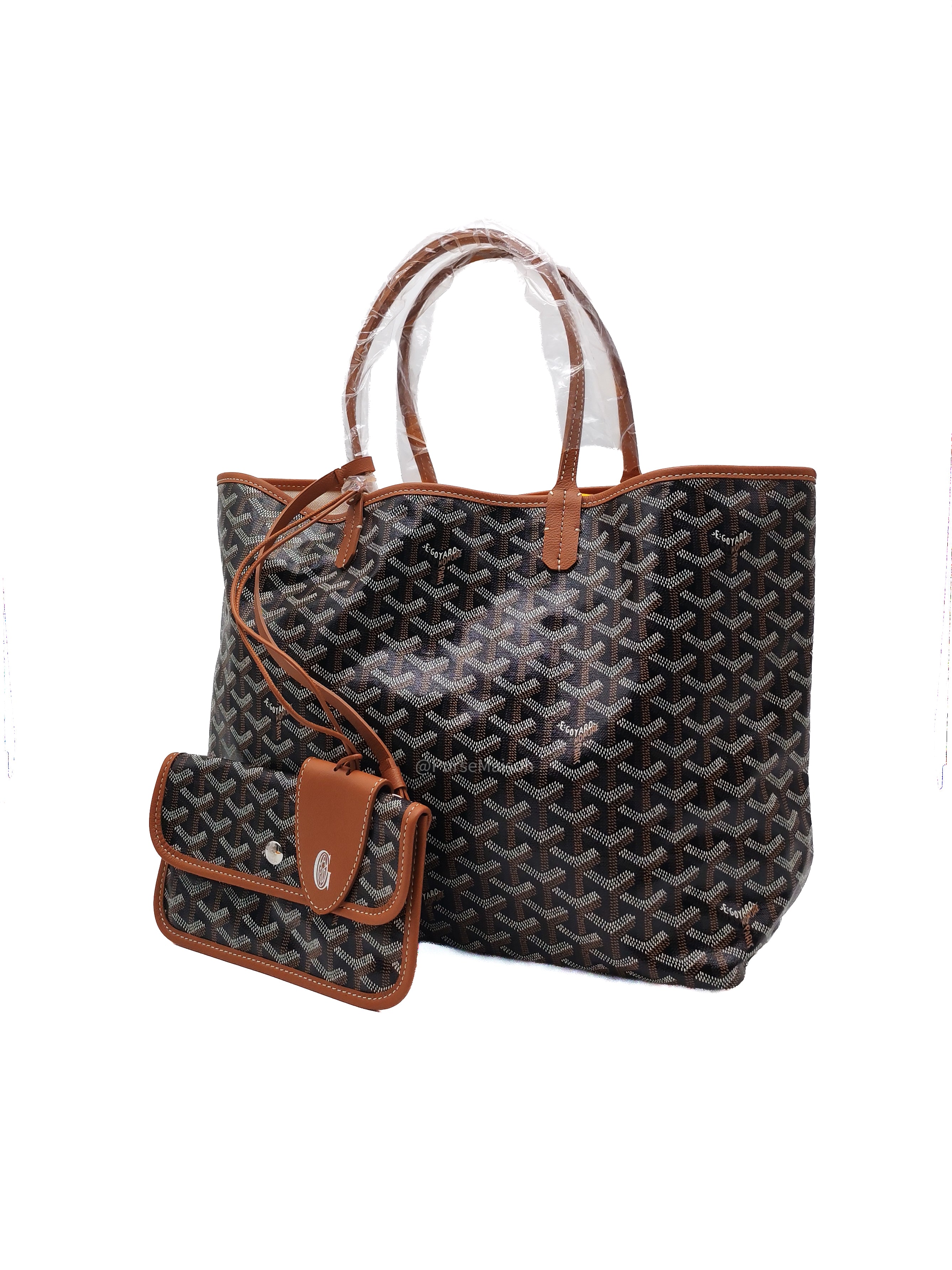 Goyard Saint Louis PM Tote Bag in Noir et Naturel/Tan Goyardine Canvas with Croc Universel Clip Charm