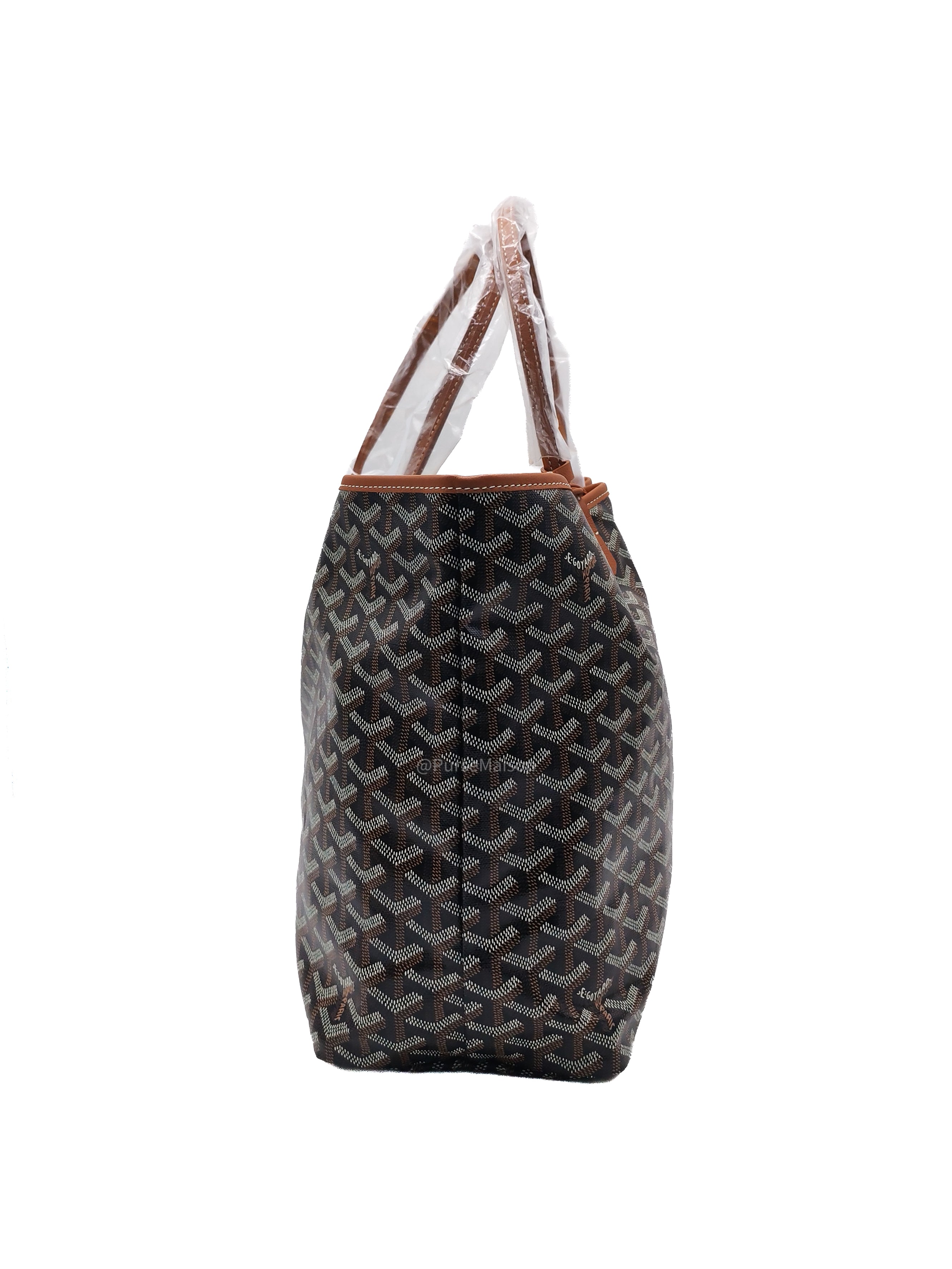 Goyard Saint Louis PM Tote Bag in Noir et Naturel/Tan Goyardine Canvas with Croc Universel Clip Charm