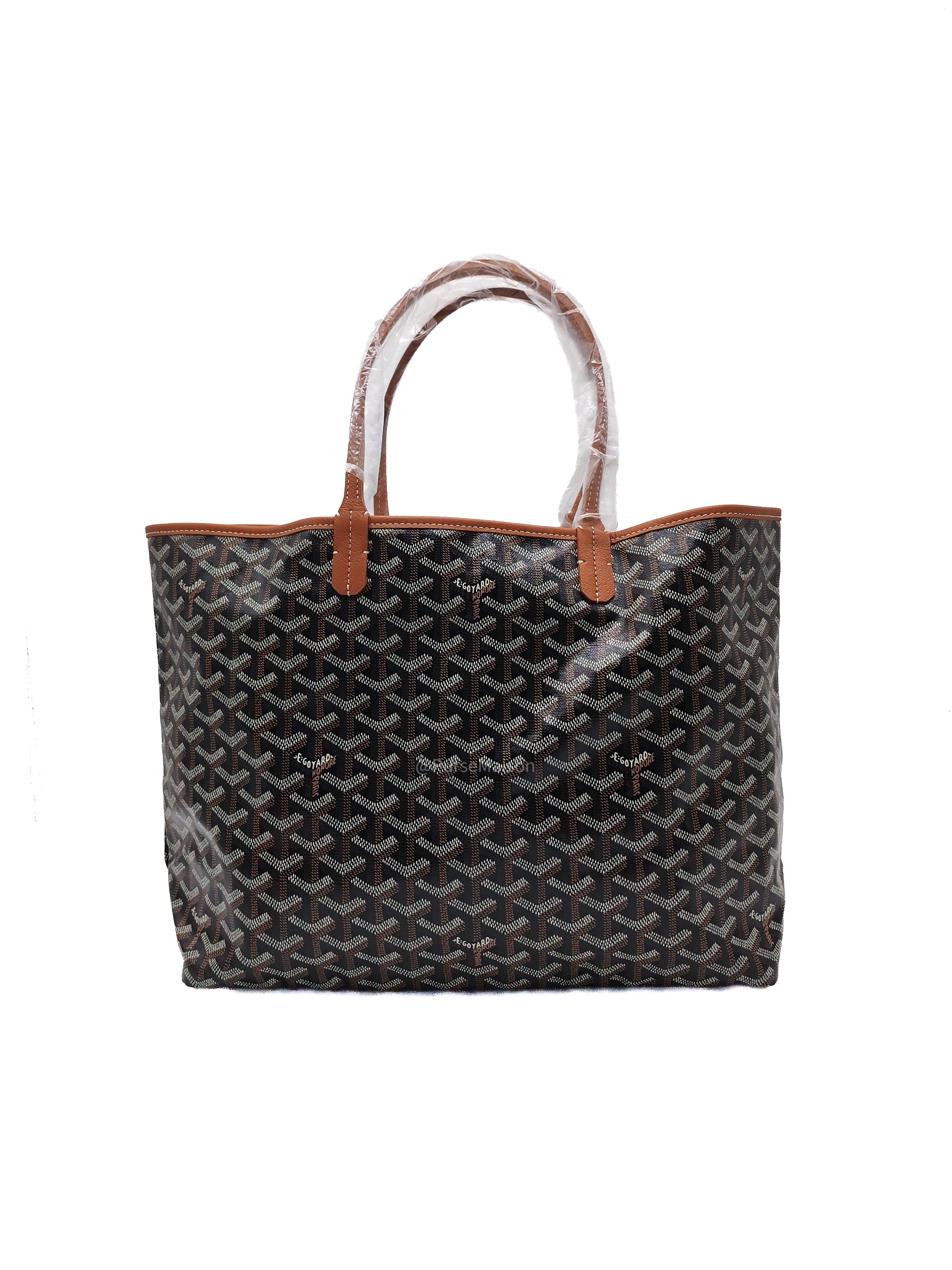 Goyard Saint Louis PM Tote Bag in Noir et Naturel/Tan Goyardine Canvas with Croc Universel Clip Charm