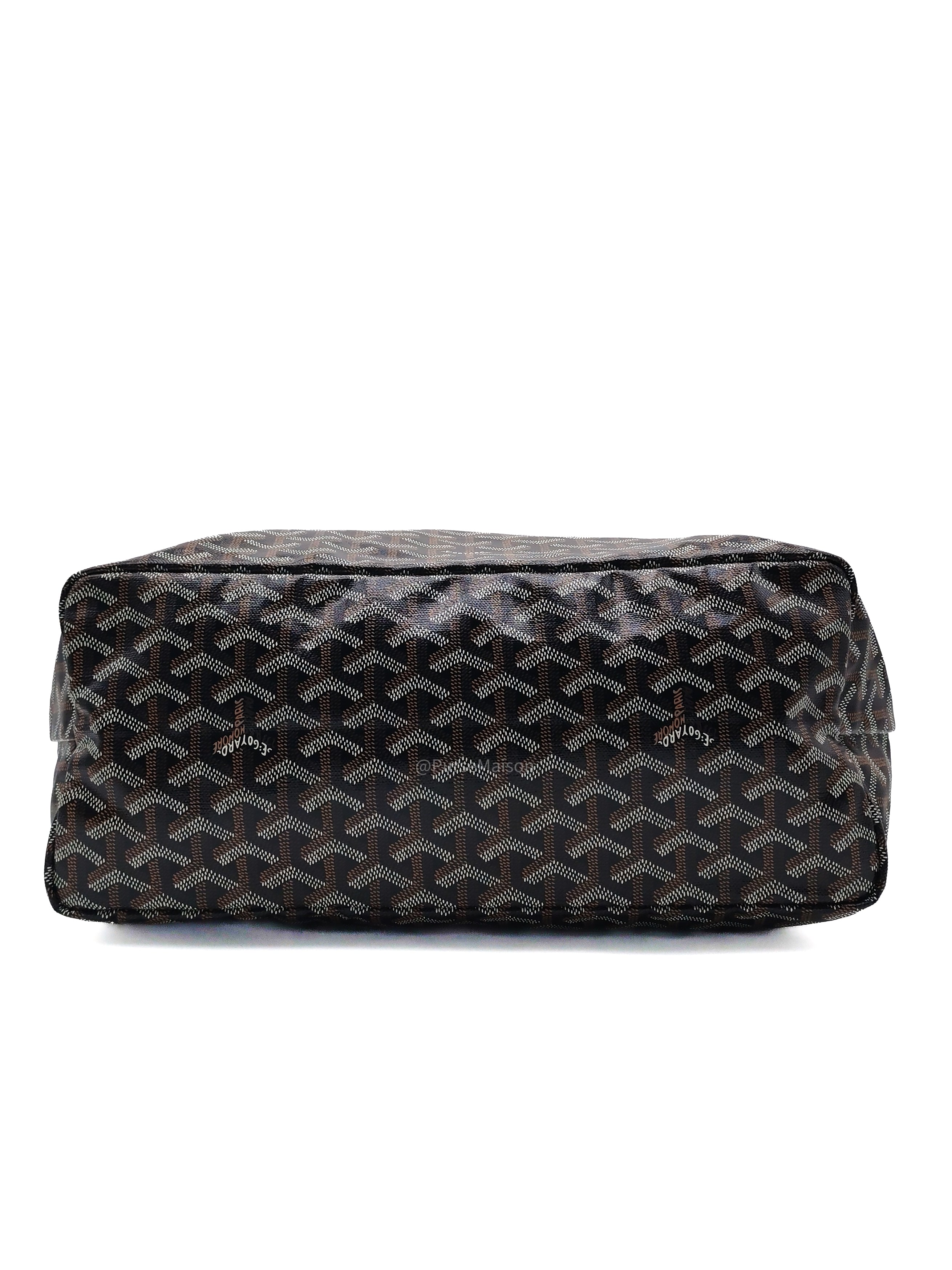 Goyard Saint Louis PM Tote Bag in Noir et Naturel/Tan Goyardine Canvas with Croc Universel Clip Charm