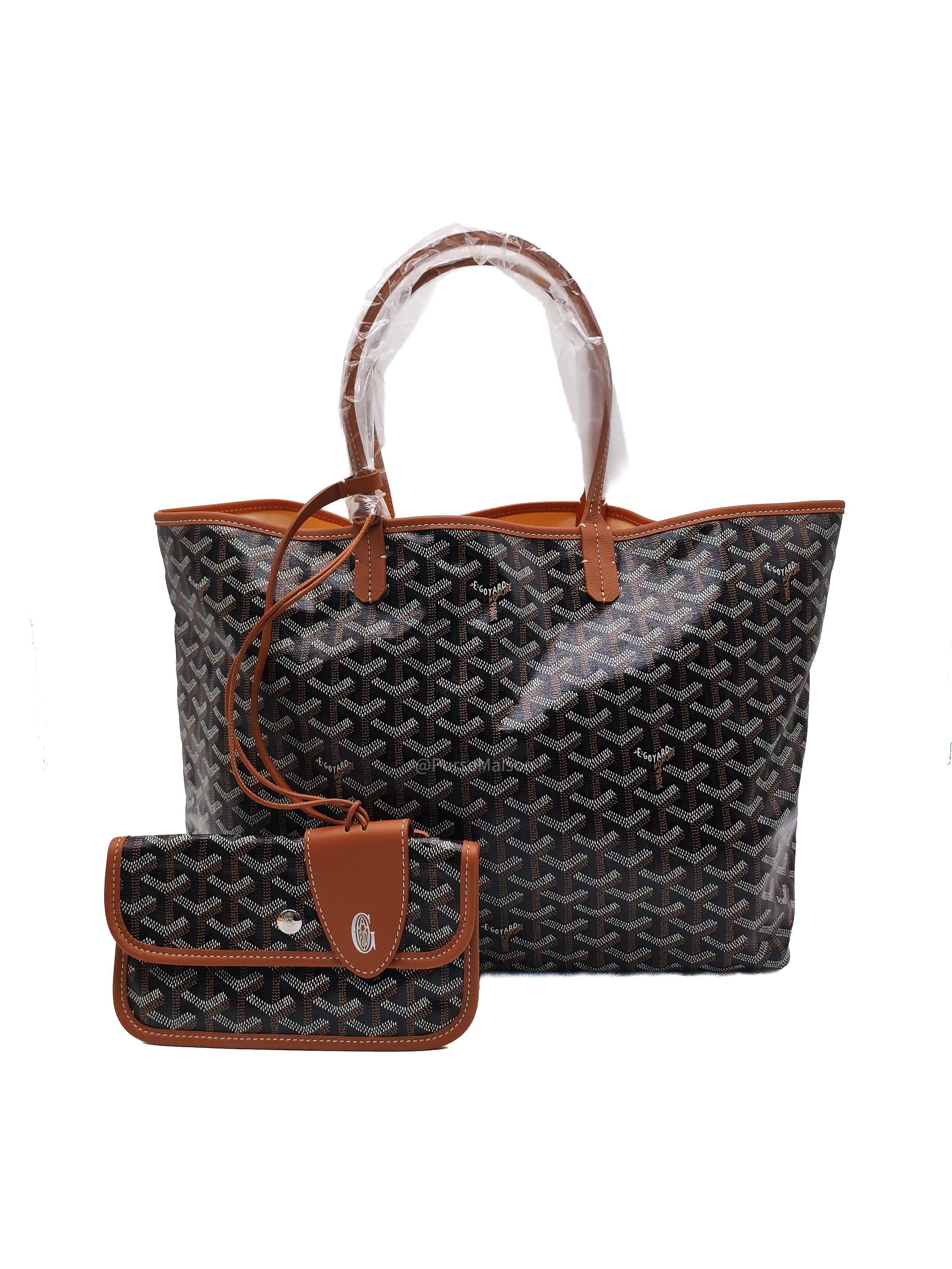 Goyard Saint Louis PM Tote Bag in Noir et Naturel/Tan Goyardine Canvas with Croc Universel Clip Charm