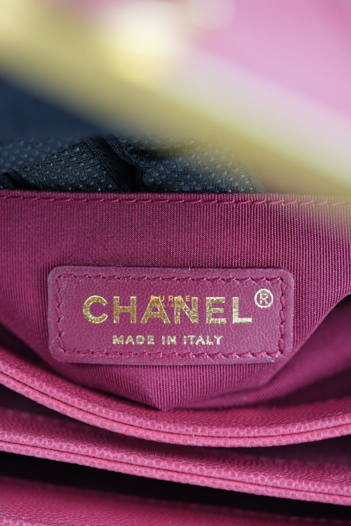 Grained Calfskin Stitched Small Enamel Pink in Aged God Hardware Series 26 | Purse Maison Luxury Bags Shop
