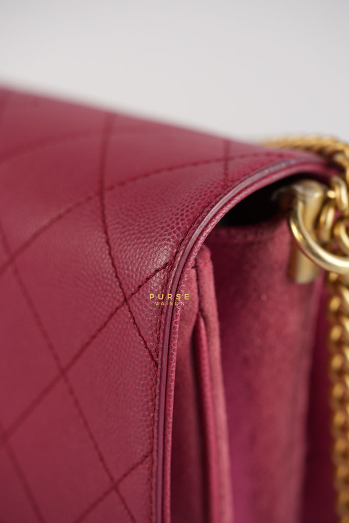 Grained Calfskin Stitched Small Enamel Pink in Aged God Hardware Series 26 | Purse Maison Luxury Bags Shop