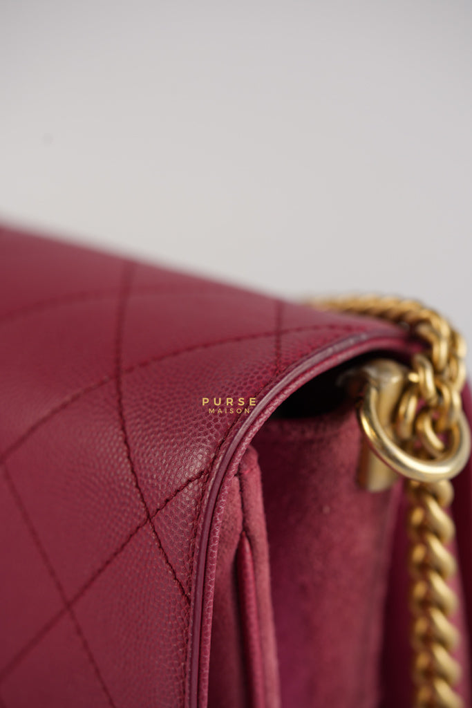 Grained Calfskin Stitched Small Enamel Pink in Aged God Hardware Series 26 | Purse Maison Luxury Bags Shop