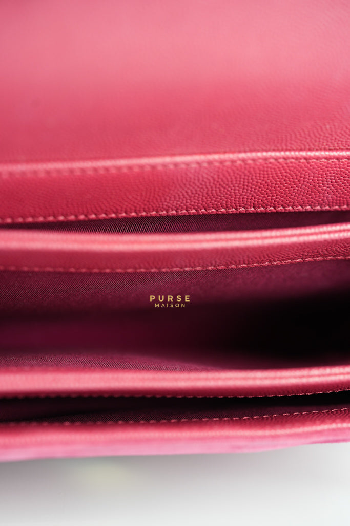 Grained Calfskin Stitched Small Enamel Pink in Aged God Hardware Series 26 | Purse Maison Luxury Bags Shop