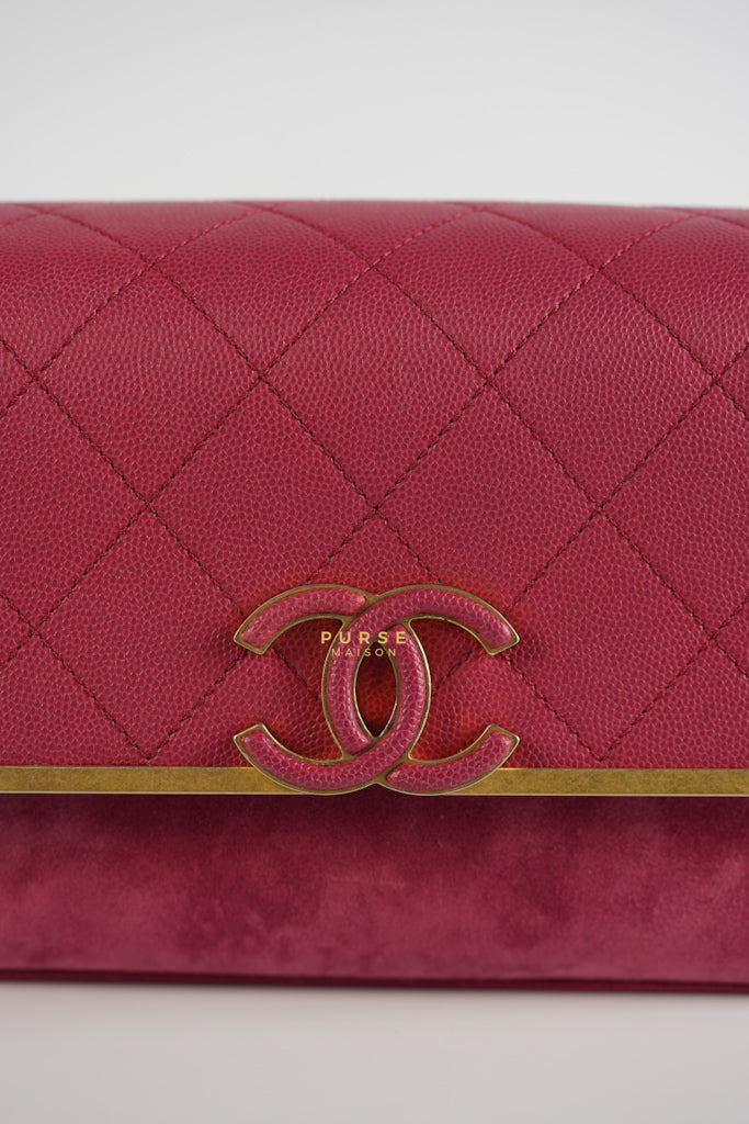 Grained Calfskin Stitched Small Enamel Pink in Aged God Hardware Series 26 | Purse Maison Luxury Bags Shop