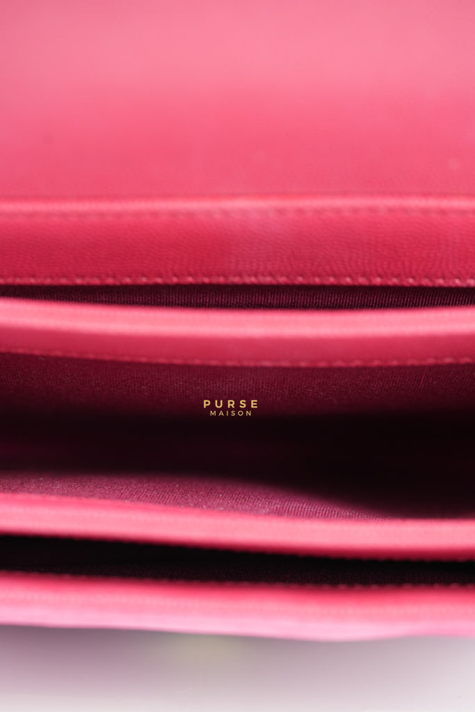 Grained Calfskin Stitched Small Enamel Pink in Aged God Hardware Series 26 | Purse Maison Luxury Bags Shop