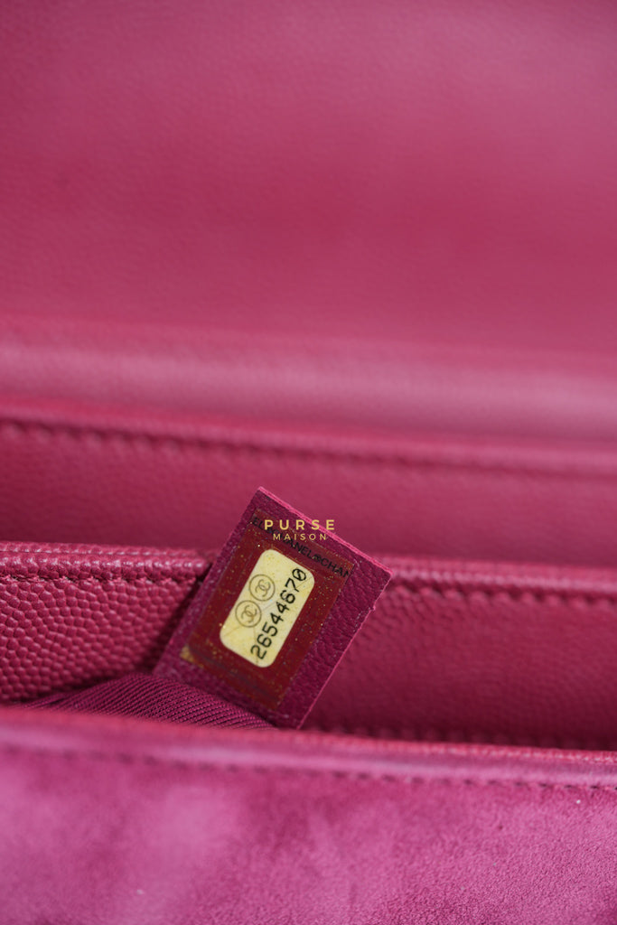 Grained Calfskin Stitched Small Enamel Pink in Aged God Hardware Series 26 | Purse Maison Luxury Bags Shop
