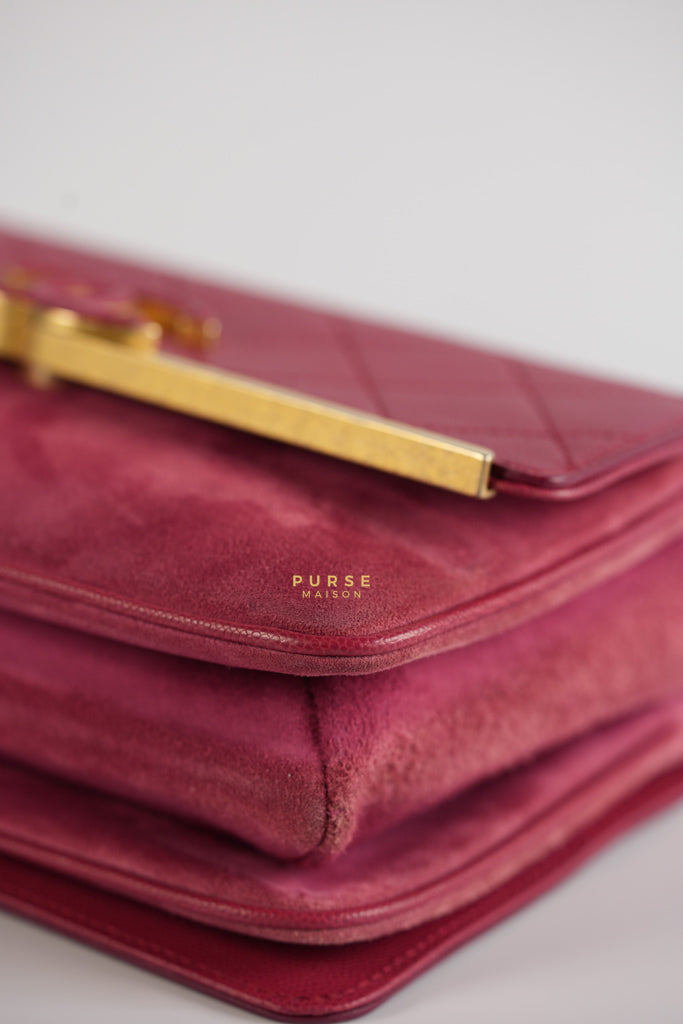 Grained Calfskin Stitched Small Enamel Pink in Aged God Hardware Series 26 | Purse Maison Luxury Bags Shop