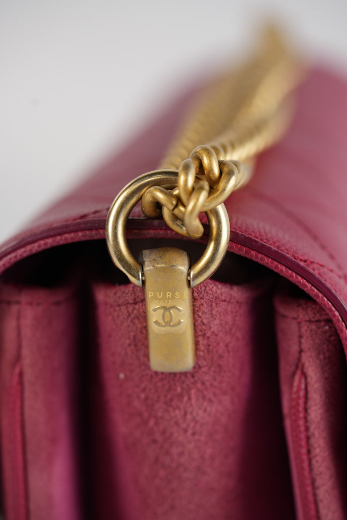 Grained Calfskin Stitched Small Enamel Pink in Aged God Hardware Series 26 | Purse Maison Luxury Bags Shop