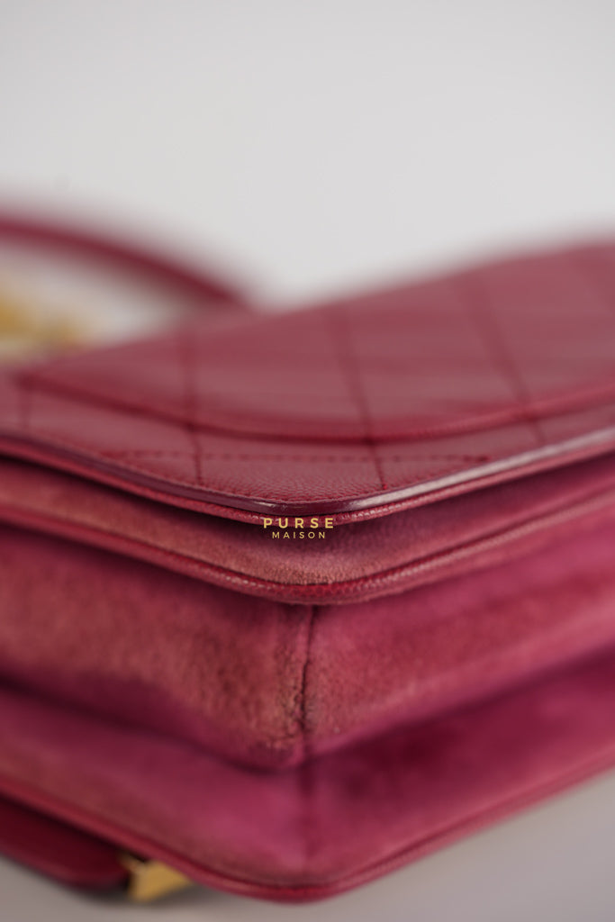Grained Calfskin Stitched Small Enamel Pink in Aged God Hardware Series 26 | Purse Maison Luxury Bags Shop