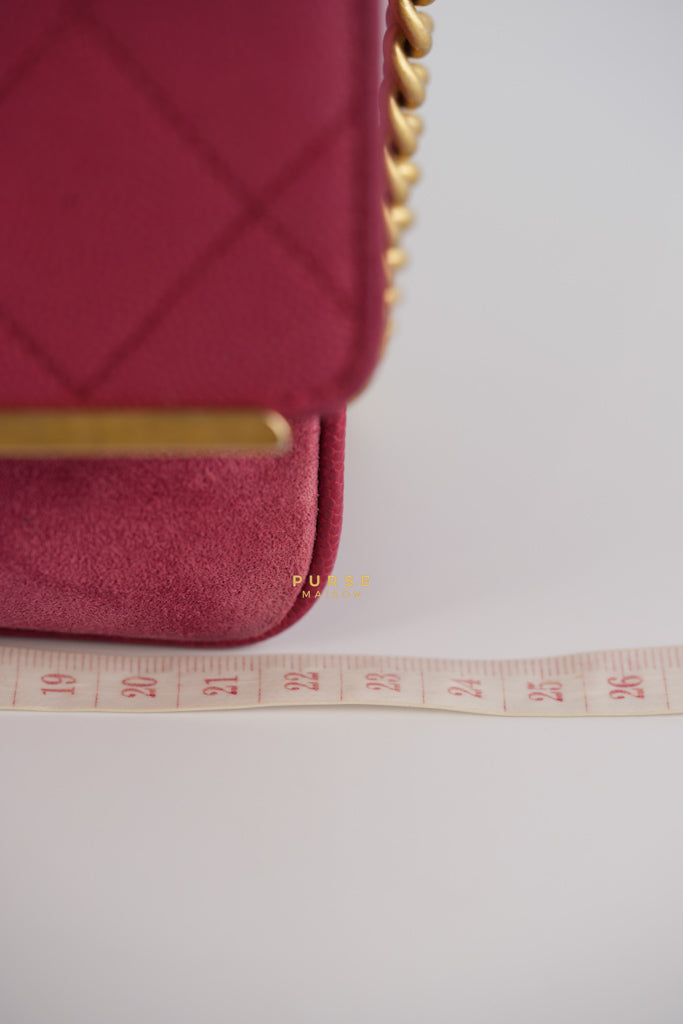 Grained Calfskin Stitched Small Enamel Pink in Aged God Hardware Series 26 | Purse Maison Luxury Bags Shop