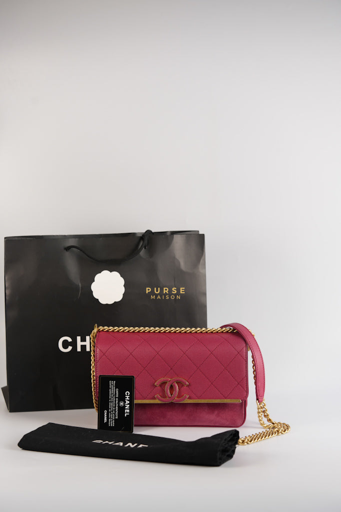 Grained Calfskin Stitched Small Enamel Pink in Aged God Hardware Series 26 | Purse Maison Luxury Bags Shop