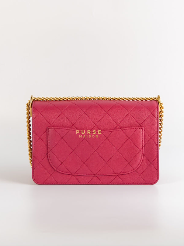 Grained Calfskin Stitched Small Enamel Pink in Aged God Hardware Series 26 | Purse Maison Luxury Bags Shop