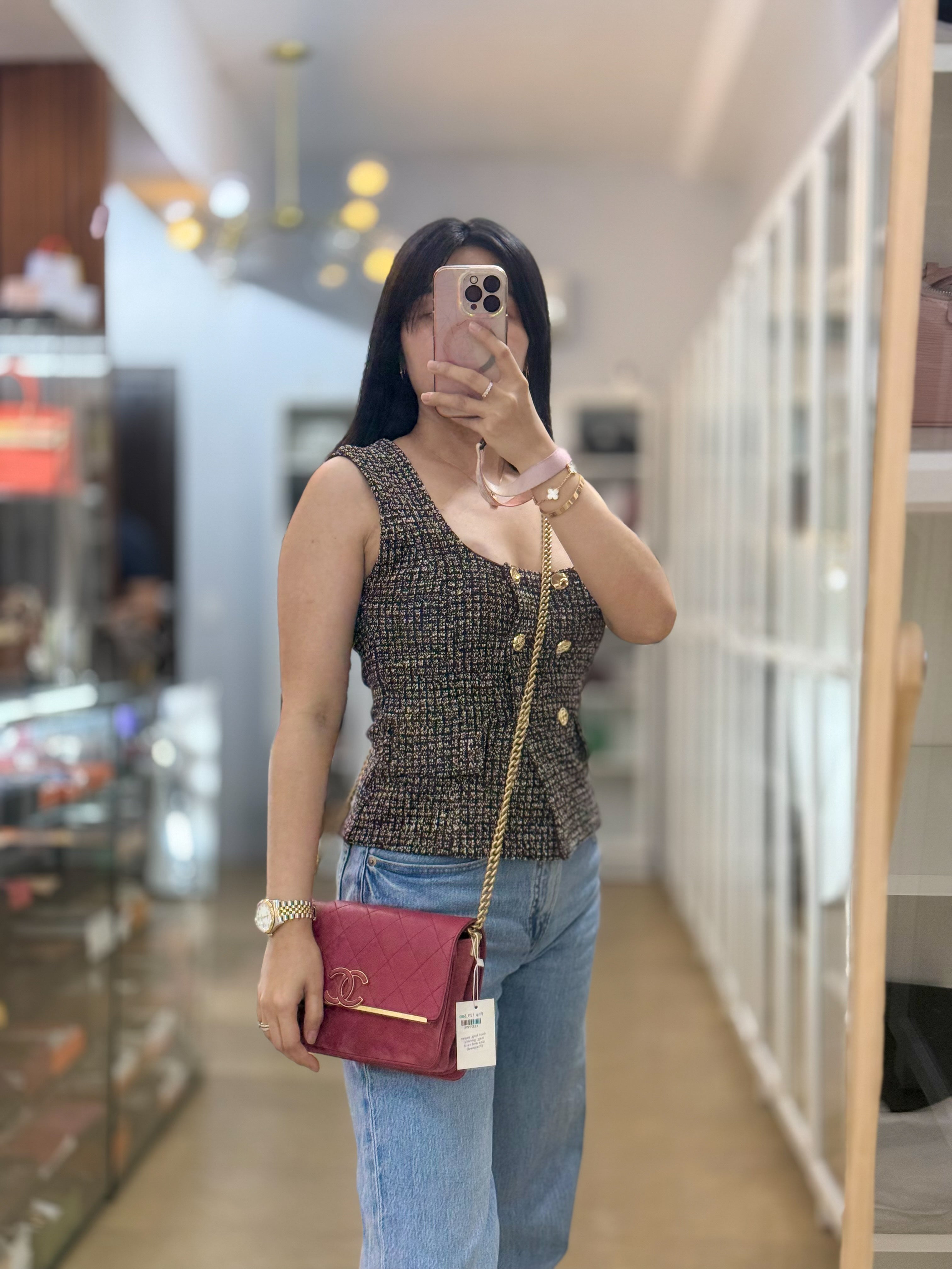 Grained Calfskin Stitched Small Enamel Pink in Aged God Hardware Series 26 | Purse Maison Luxury Bags Shop