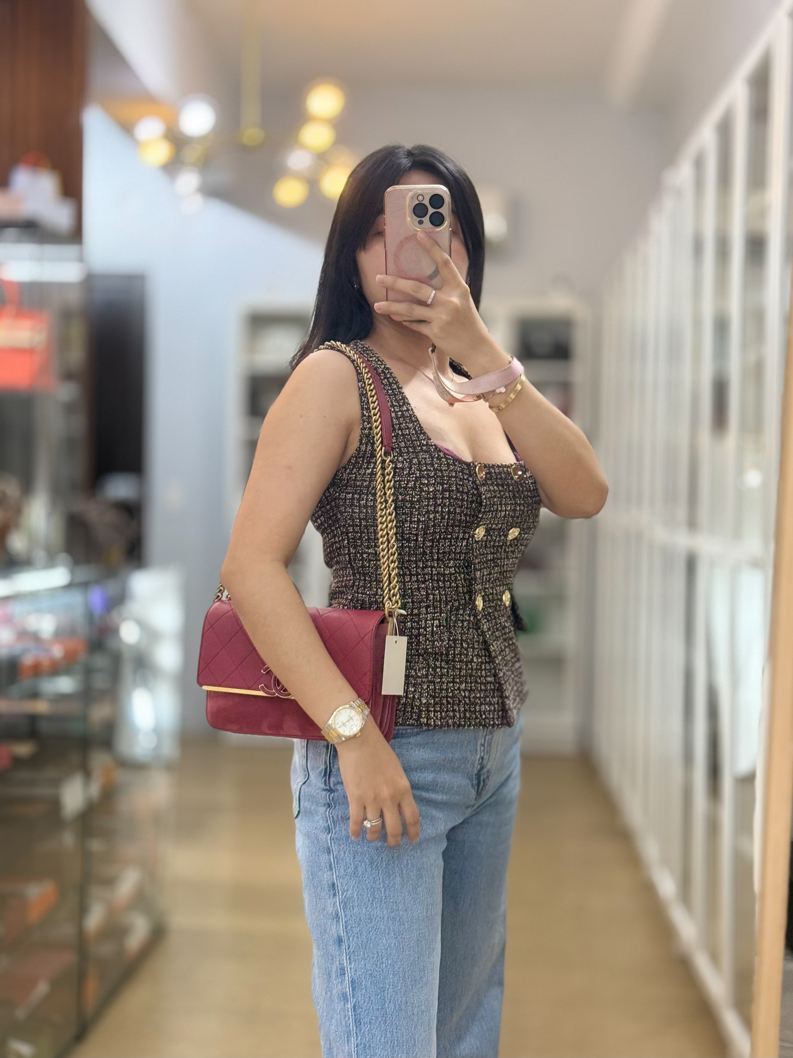 Grained Calfskin Stitched Small Enamel Pink in Aged God Hardware Series 26 | Purse Maison Luxury Bags Shop