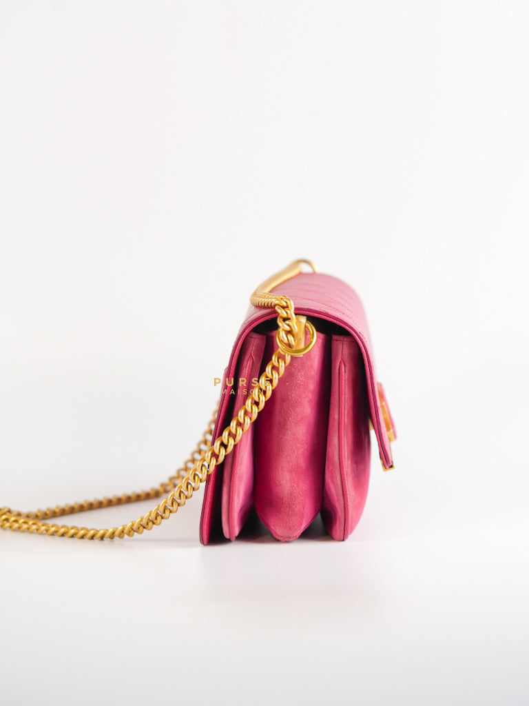 Grained Calfskin Stitched Small Enamel Pink in Aged God Hardware Series 26 | Purse Maison Luxury Bags Shop