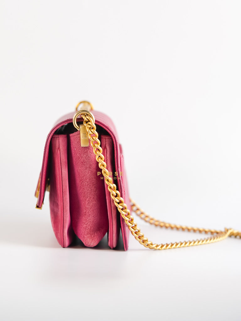 Grained Calfskin Stitched Small Enamel Pink in Aged God Hardware Series 26 | Purse Maison Luxury Bags Shop