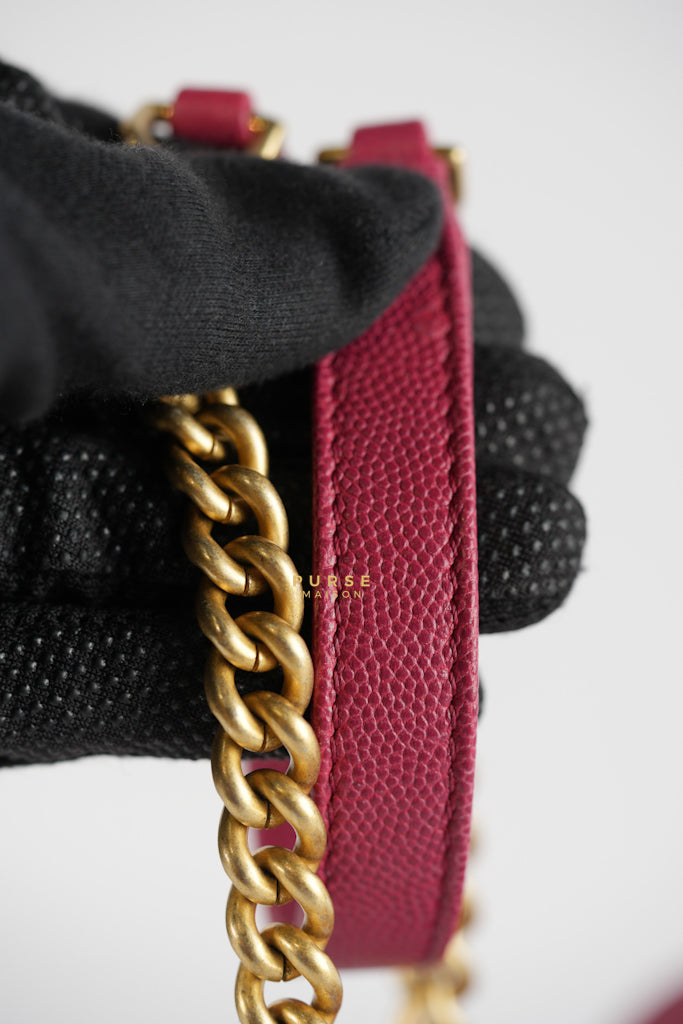 Grained Calfskin Stitched Small Enamel Pink in Aged God Hardware Series 26 | Purse Maison Luxury Bags Shop