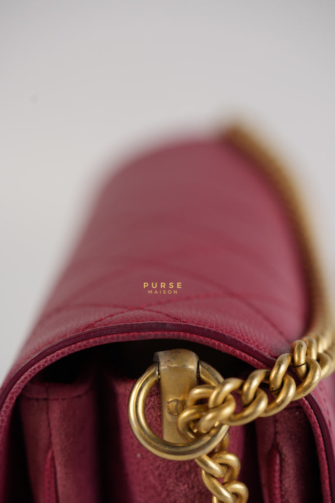 Grained Calfskin Stitched Small Enamel Pink in Aged God Hardware Series 26 | Purse Maison Luxury Bags Shop