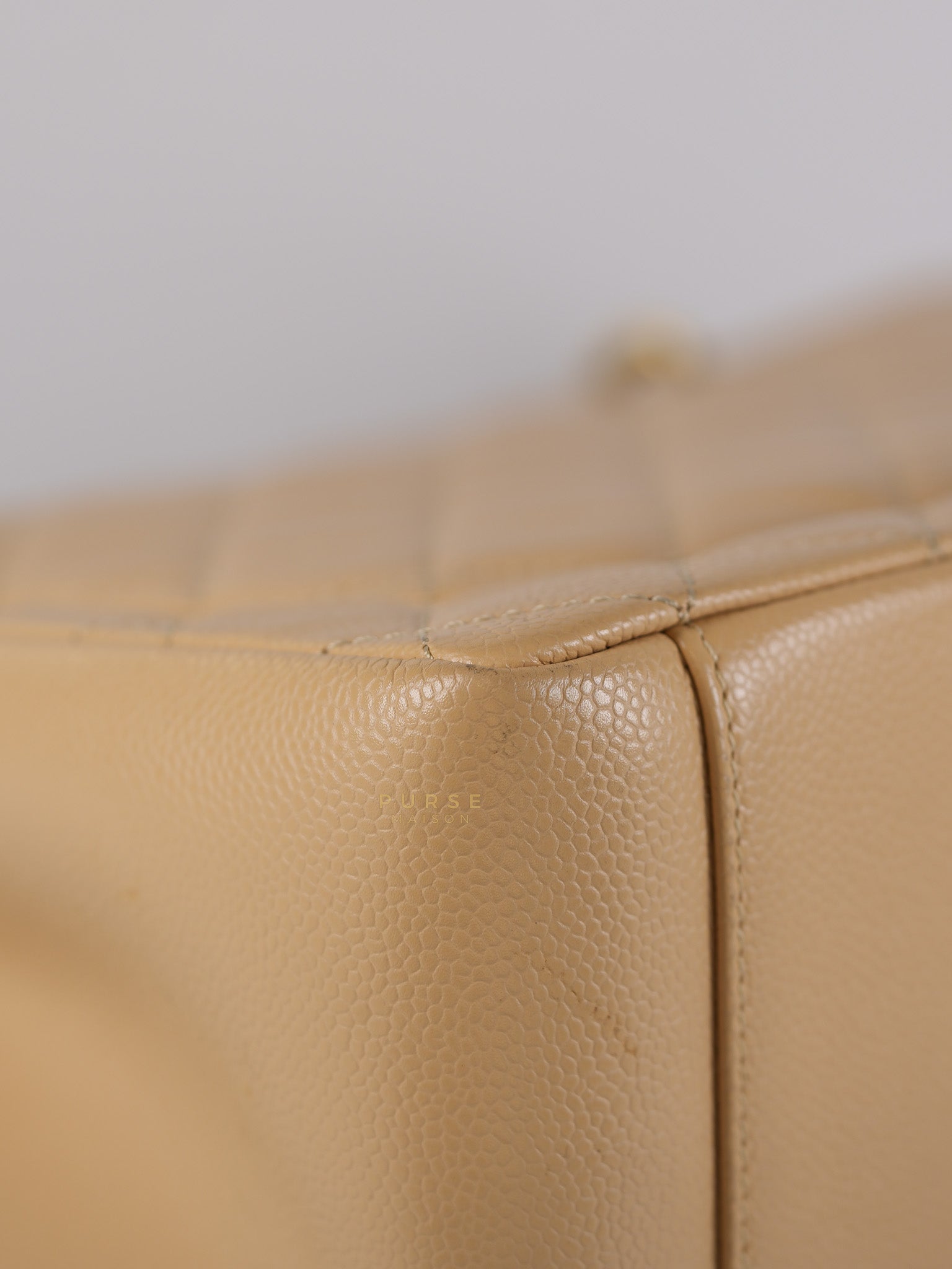 Grand Shopping Tote Bag (GST) in Beige Quilted Caviar Leather Gold Hardware Series 17 | Purse Maison Luxury Bags Shop