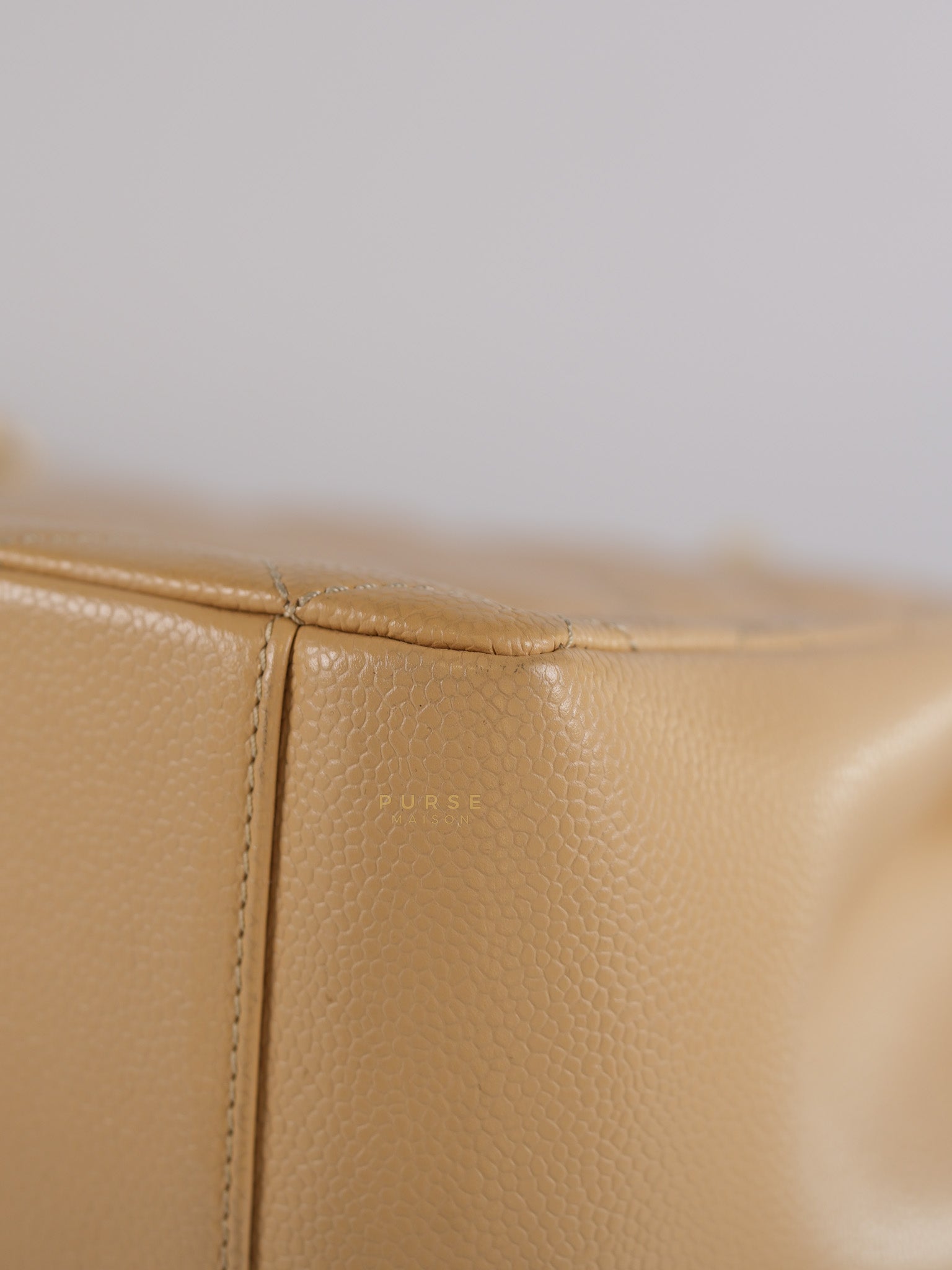 Grand Shopping Tote Bag (GST) in Beige Quilted Caviar Leather Gold Hardware Series 17 | Purse Maison Luxury Bags Shop
