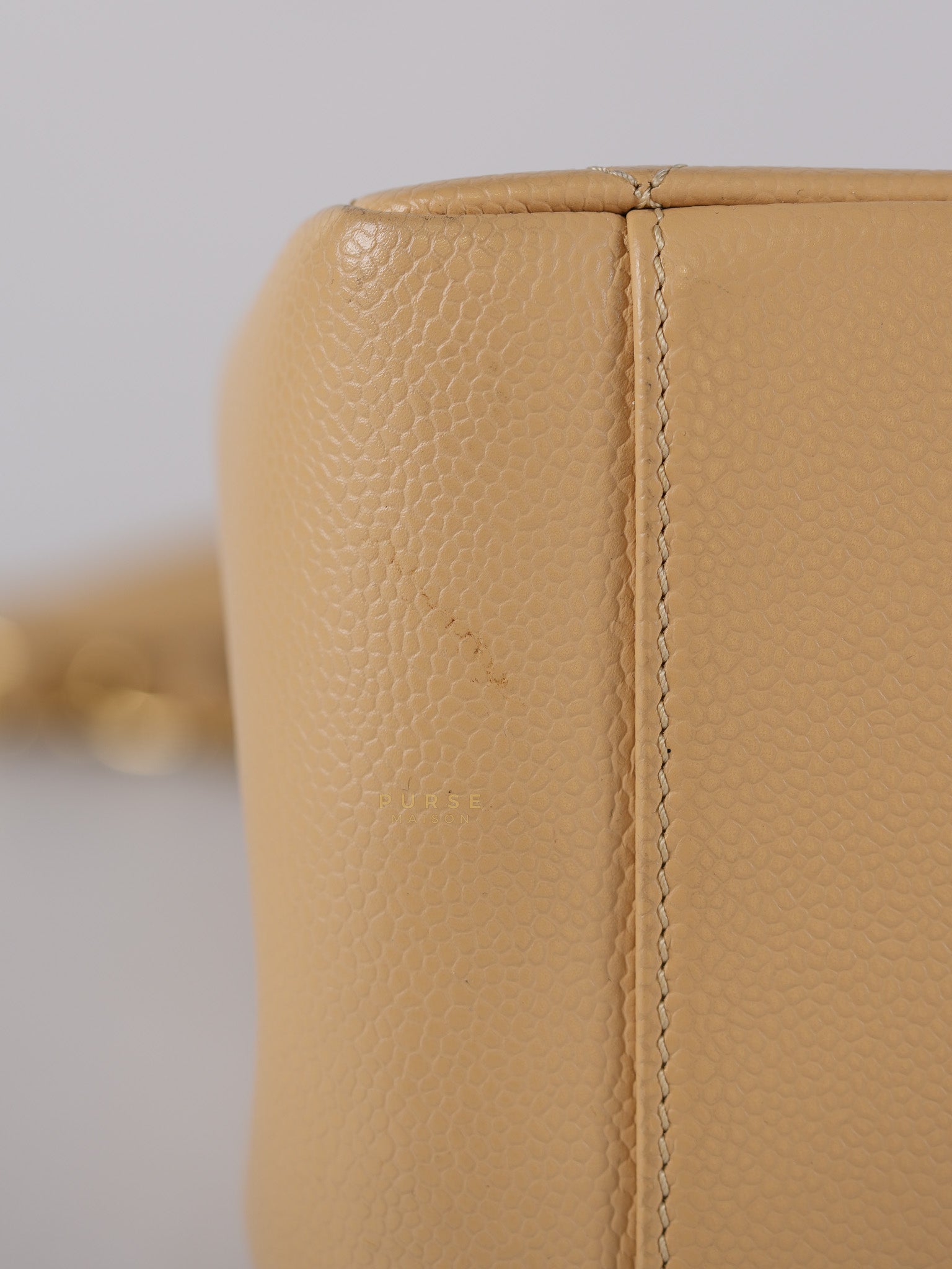 Grand Shopping Tote Bag (GST) in Beige Quilted Caviar Leather Gold Hardware Series 17 | Purse Maison Luxury Bags Shop