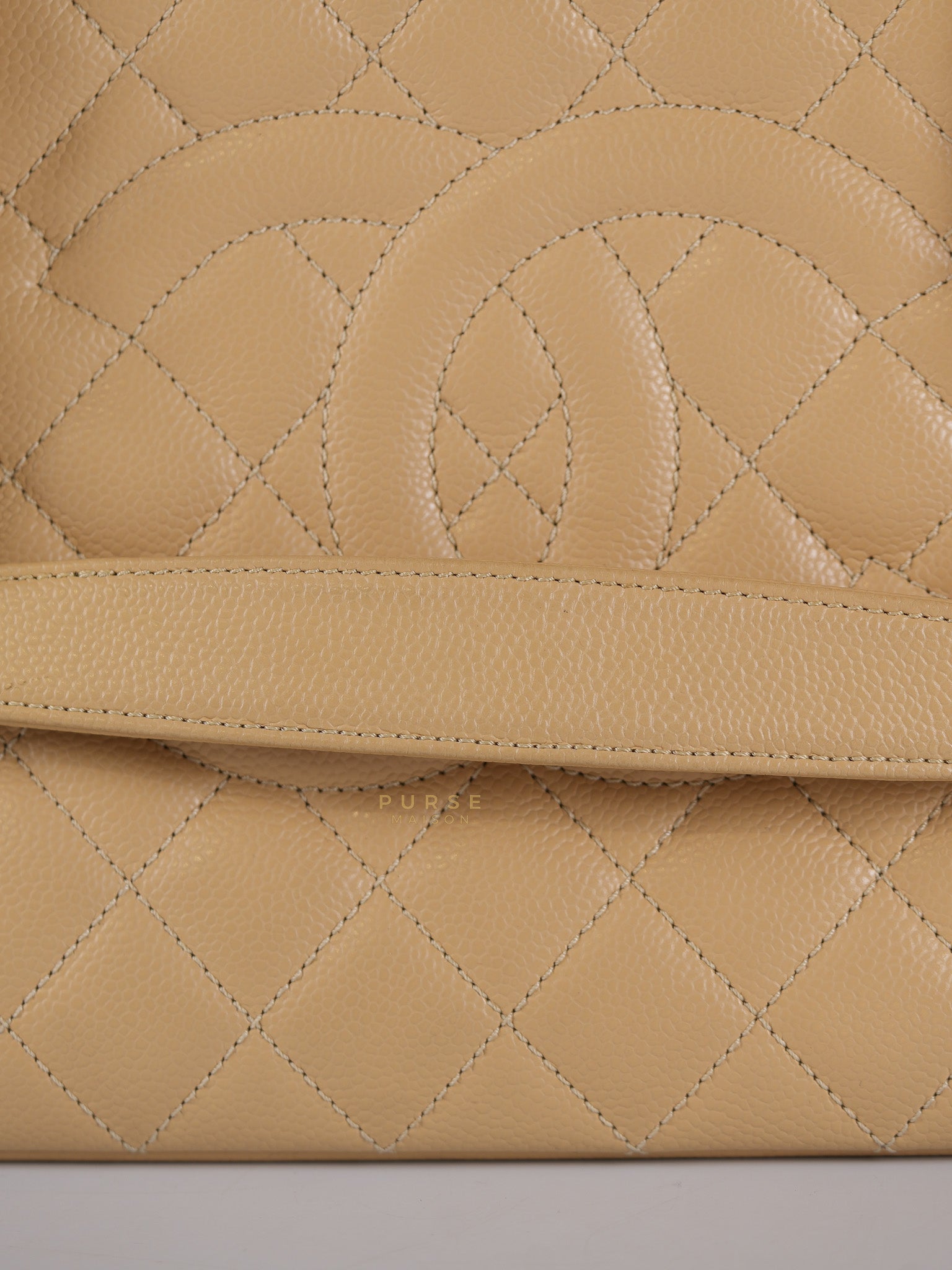Grand Shopping Tote Bag (GST) in Beige Quilted Caviar Leather Gold Hardware Series 17 | Purse Maison Luxury Bags Shop