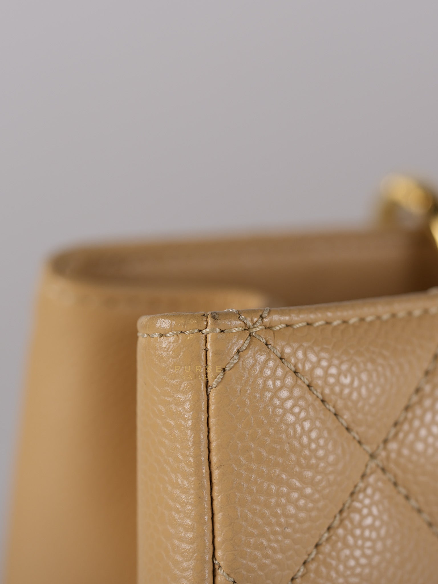 Grand Shopping Tote Bag (GST) in Beige Quilted Caviar Leather Gold Hardware Series 17 | Purse Maison Luxury Bags Shop