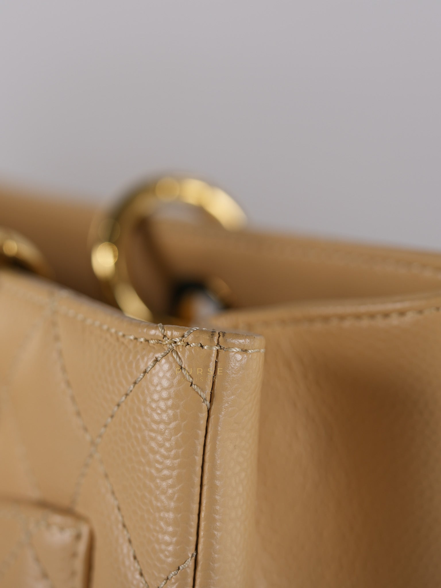 Grand Shopping Tote Bag (GST) in Beige Quilted Caviar Leather Gold Hardware Series 17 | Purse Maison Luxury Bags Shop