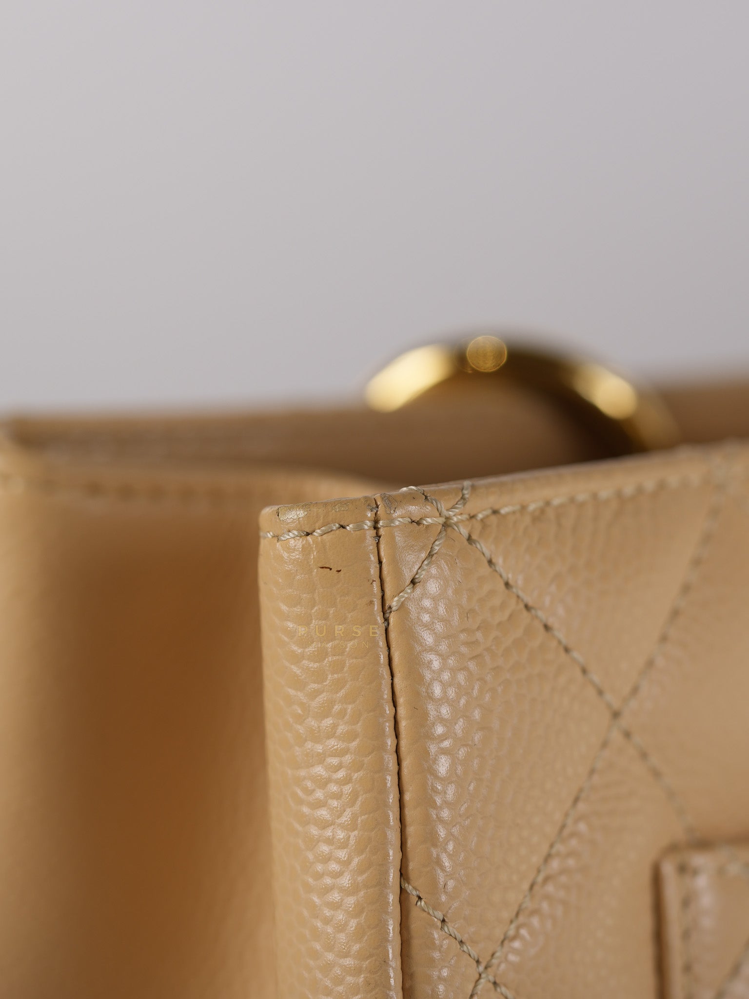 Grand Shopping Tote Bag (GST) in Beige Quilted Caviar Leather Gold Hardware Series 17 | Purse Maison Luxury Bags Shop