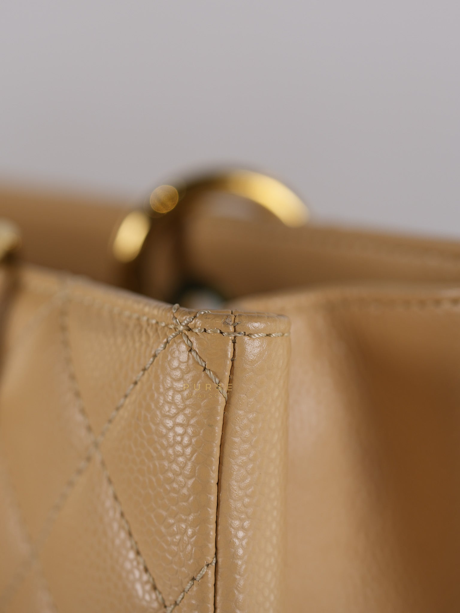 Grand Shopping Tote Bag (GST) in Beige Quilted Caviar Leather Gold Hardware Series 17 | Purse Maison Luxury Bags Shop