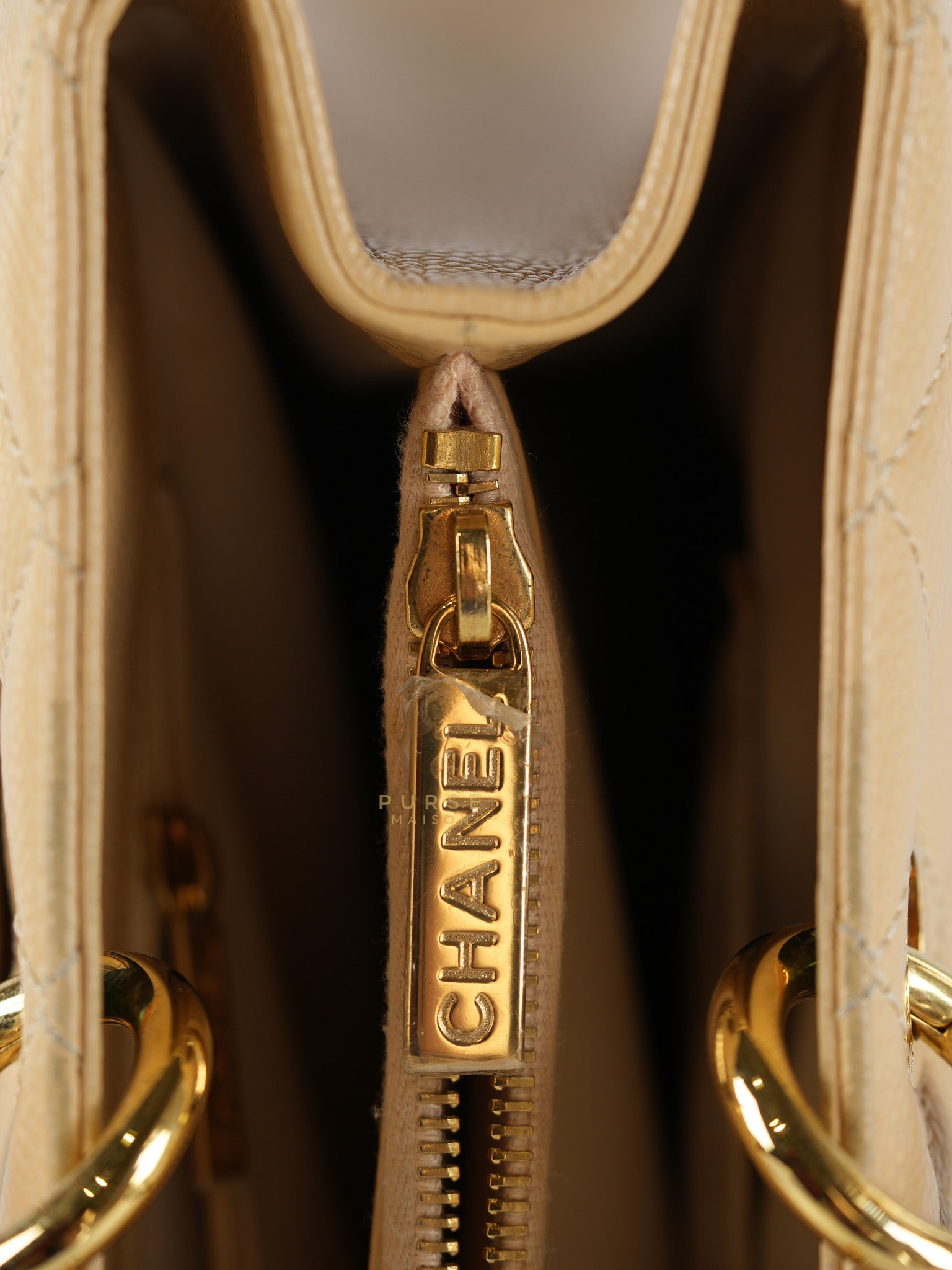 Grand Shopping Tote Bag (GST) in Beige Quilted Caviar Leather Gold Hardware Series 17 | Purse Maison Luxury Bags Shop