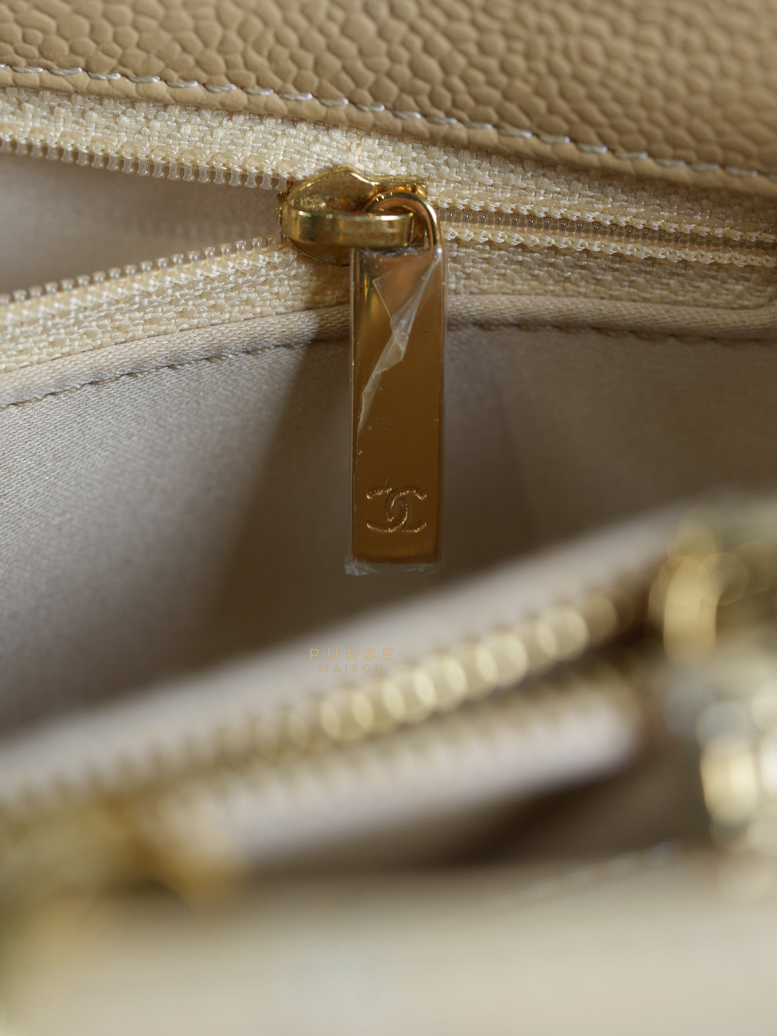 Grand Shopping Tote Bag (GST) in Beige Quilted Caviar Leather Gold Hardware Series 17 | Purse Maison Luxury Bags Shop