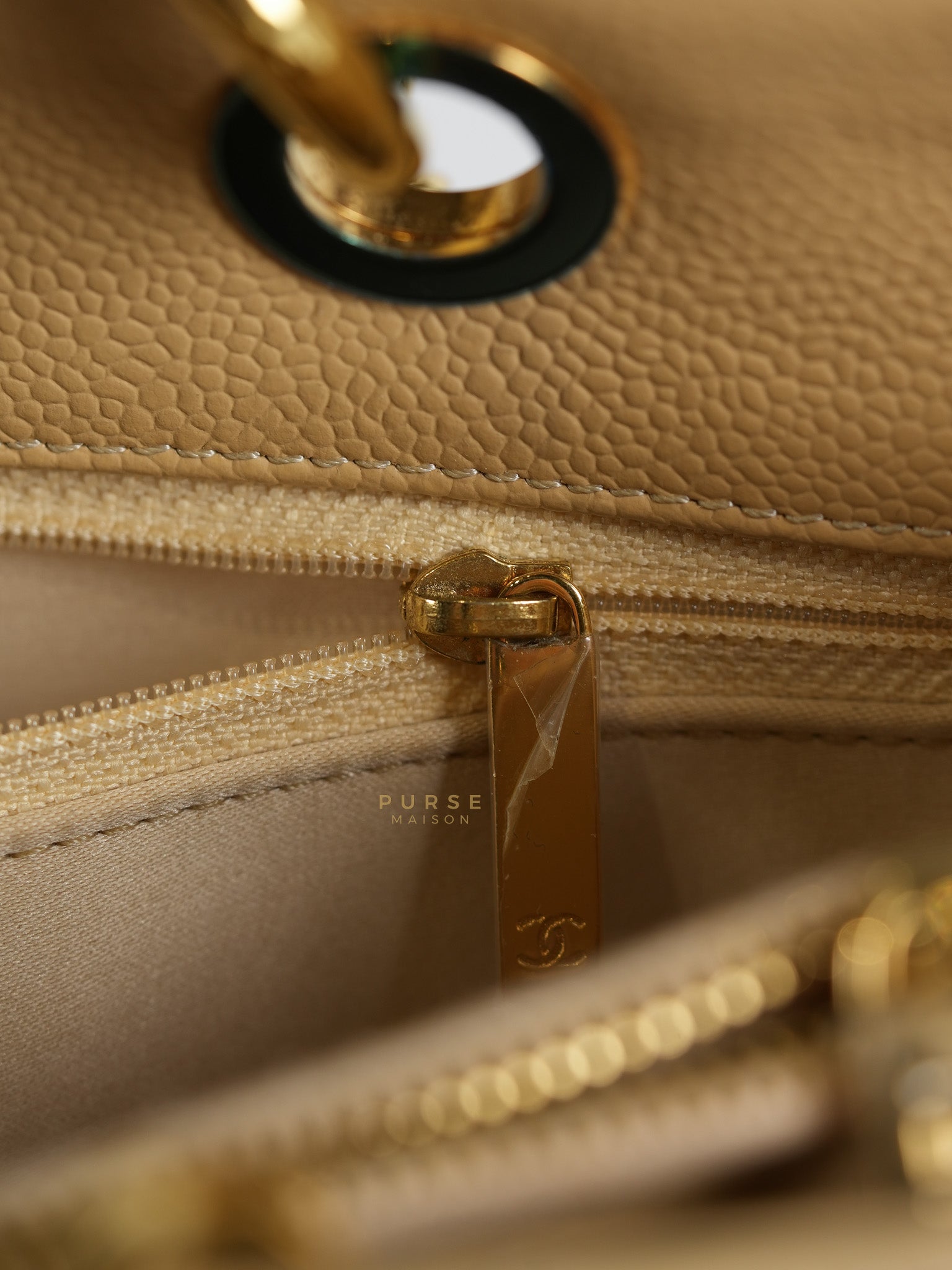 Grand Shopping Tote Bag (GST) in Beige Quilted Caviar Leather Gold Hardware Series 17 | Purse Maison Luxury Bags Shop