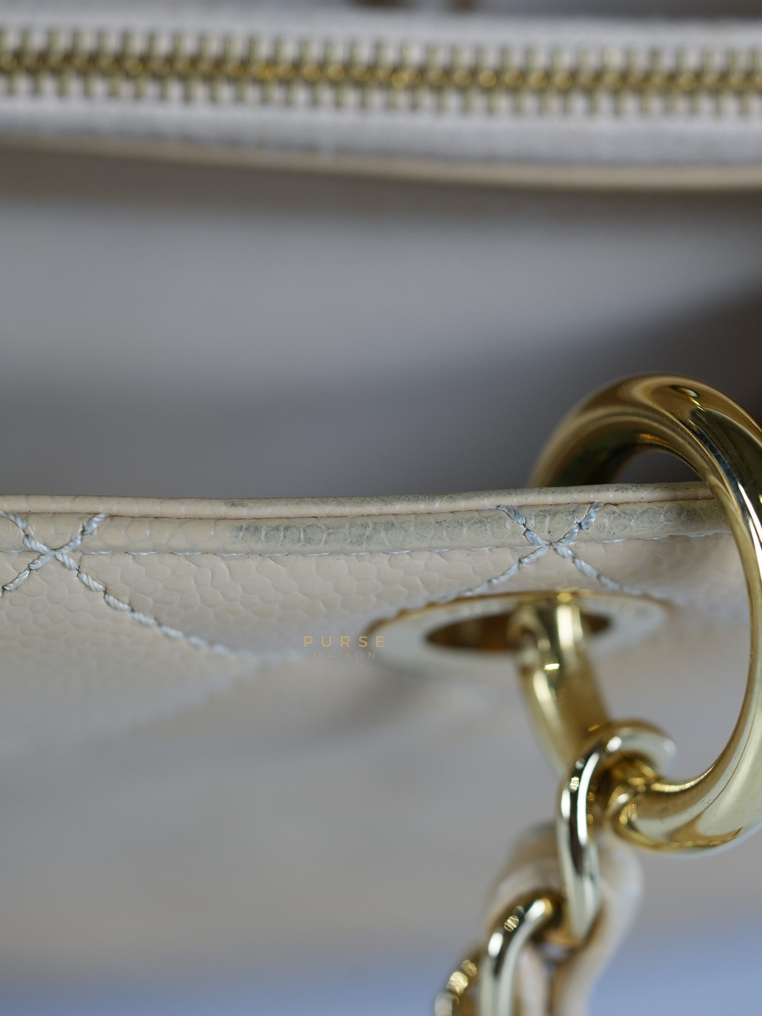 Grand Shopping Tote Bag (GST) in Beige Quilted Caviar Leather Gold Hardware Series 17 | Purse Maison Luxury Bags Shop