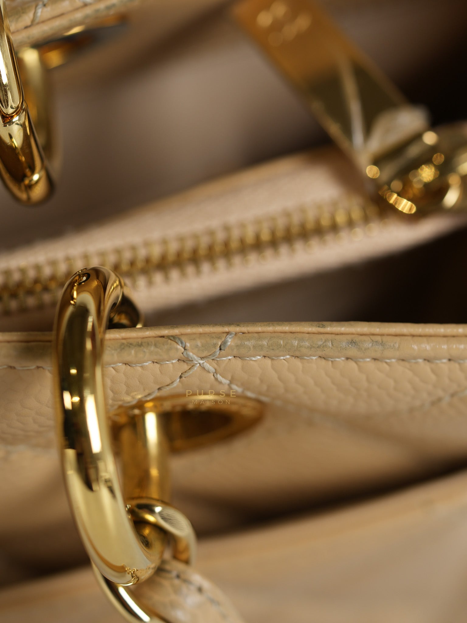 Grand Shopping Tote Bag (GST) in Beige Quilted Caviar Leather Gold Hardware Series 17 | Purse Maison Luxury Bags Shop