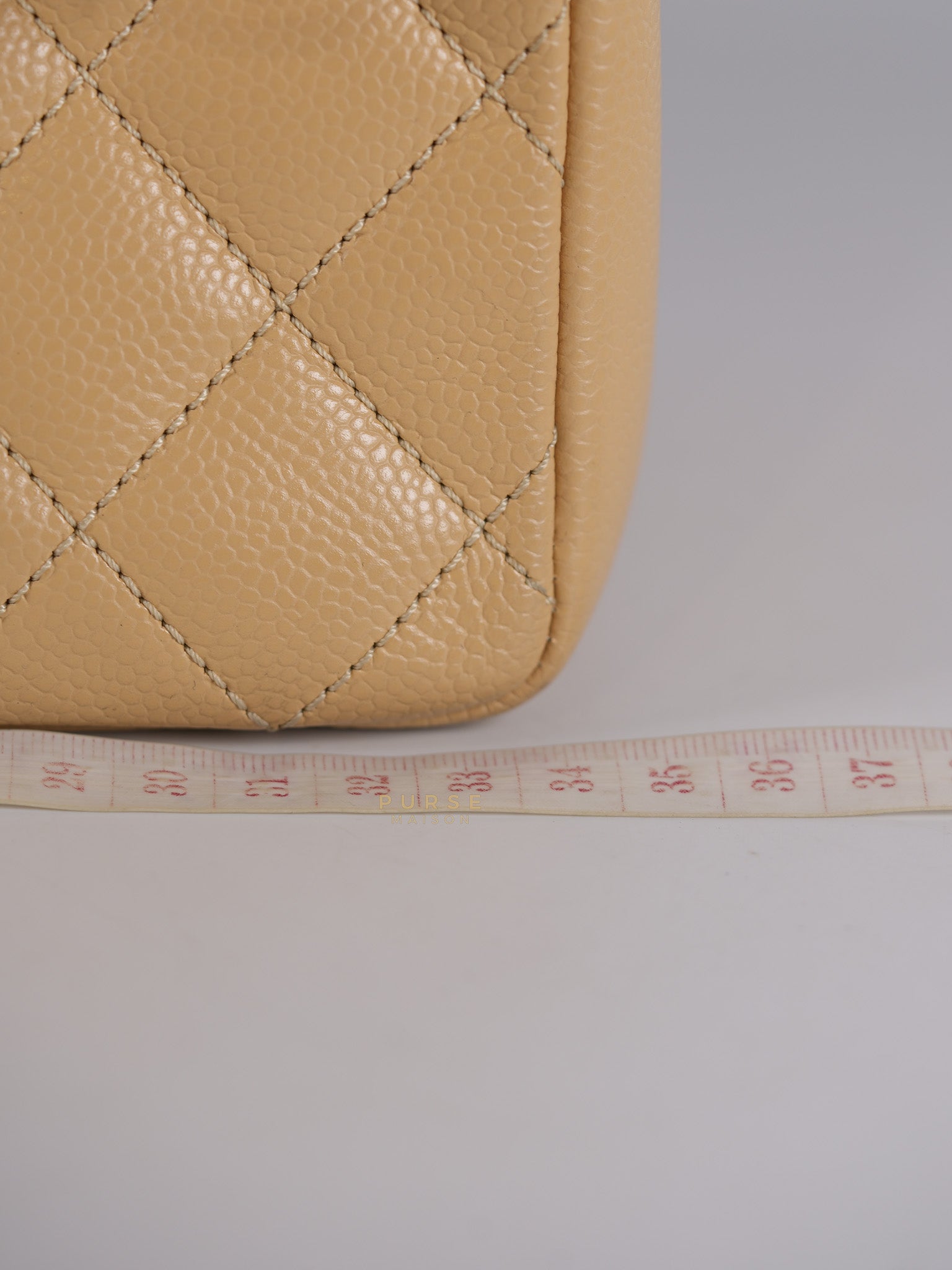 Grand Shopping Tote Bag (GST) in Beige Quilted Caviar Leather Gold Hardware Series 17 | Purse Maison Luxury Bags Shop