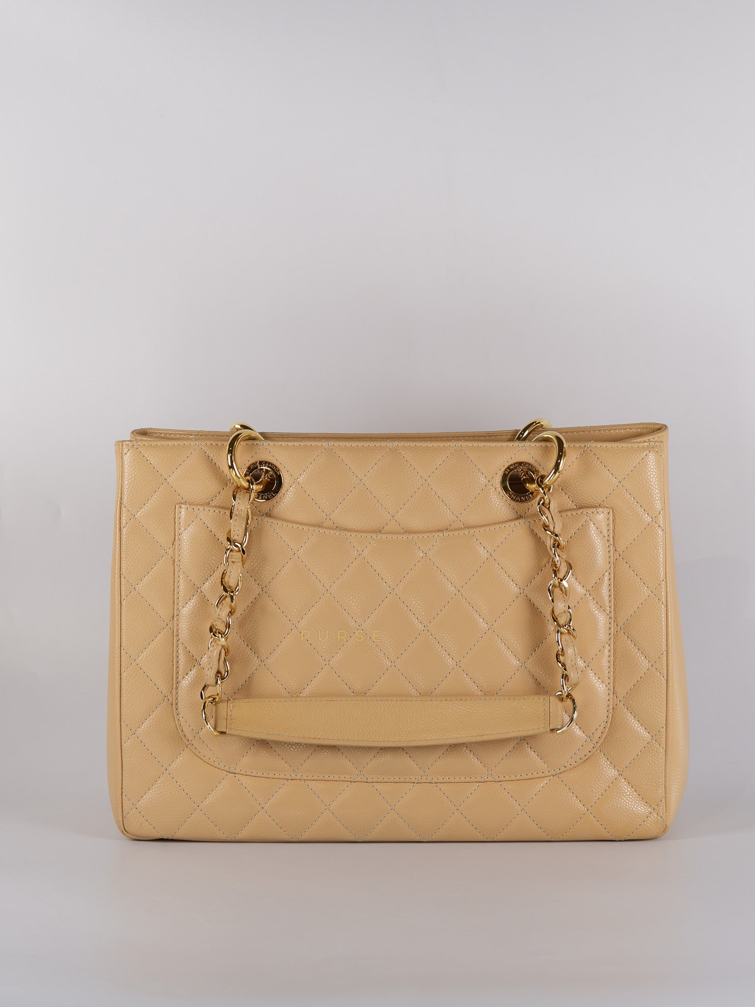 Grand Shopping Tote Bag (GST) in Beige Quilted Caviar Leather Gold Hardware Series 17 | Purse Maison Luxury Bags Shop