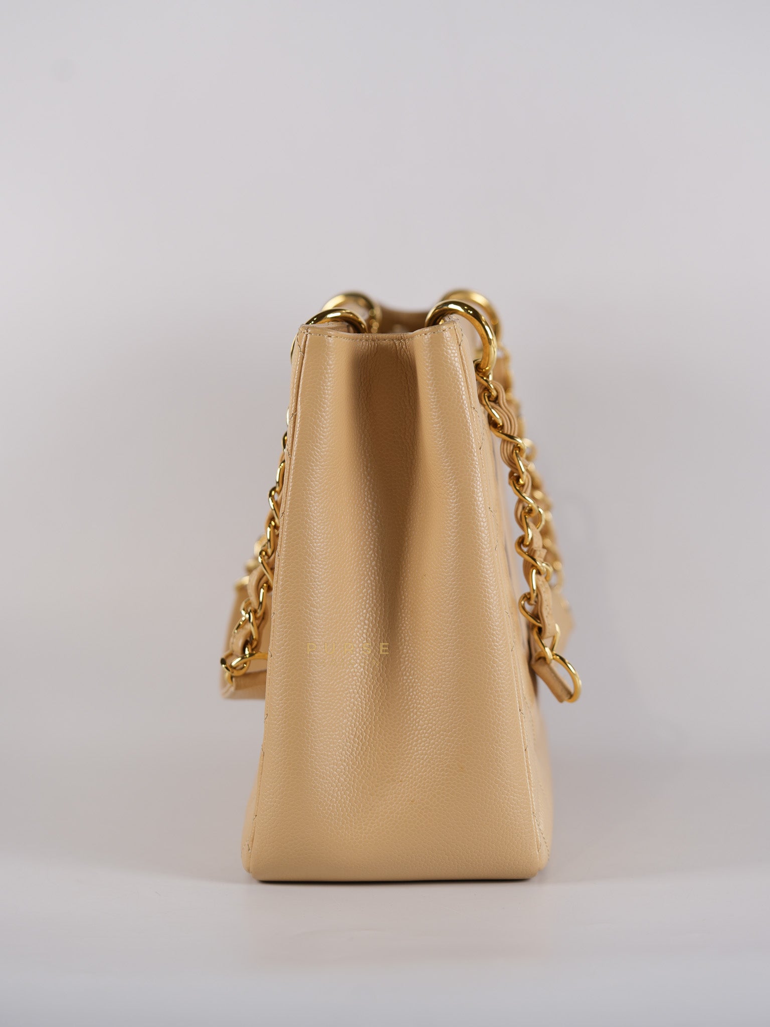 Grand Shopping Tote Bag (GST) in Beige Quilted Caviar Leather Gold Hardware Series 17 | Purse Maison Luxury Bags Shop