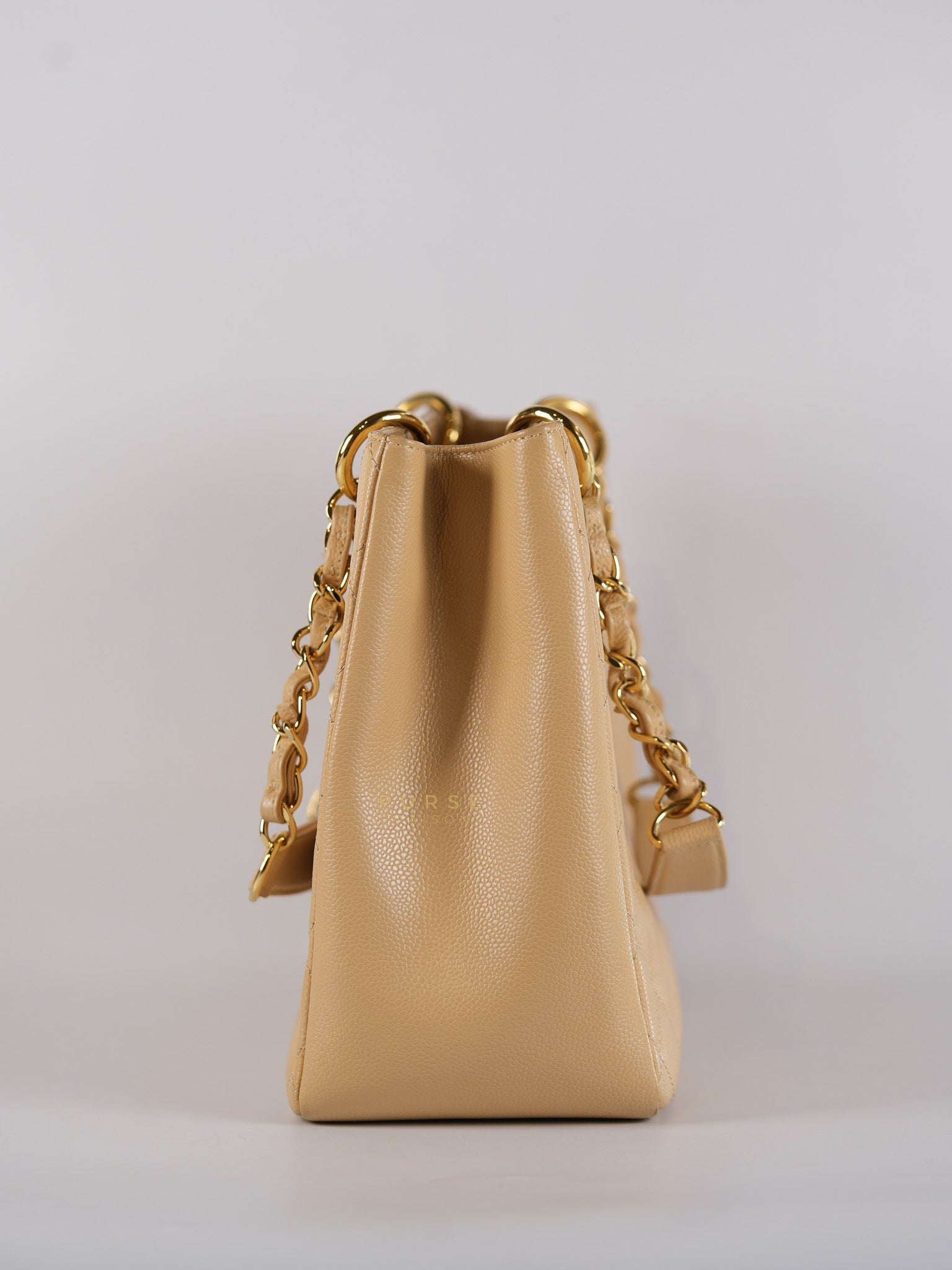 Grand Shopping Tote Bag (GST) in Beige Quilted Caviar Leather Gold Hardware Series 17 | Purse Maison Luxury Bags Shop