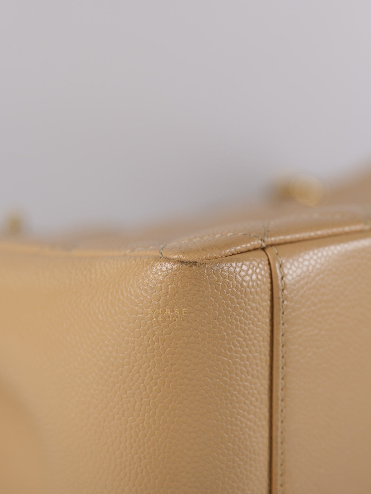 Grand Shopping Tote Bag (GST) in Beige Quilted Caviar Leather Gold Hardware Series 17 | Purse Maison Luxury Bags Shop