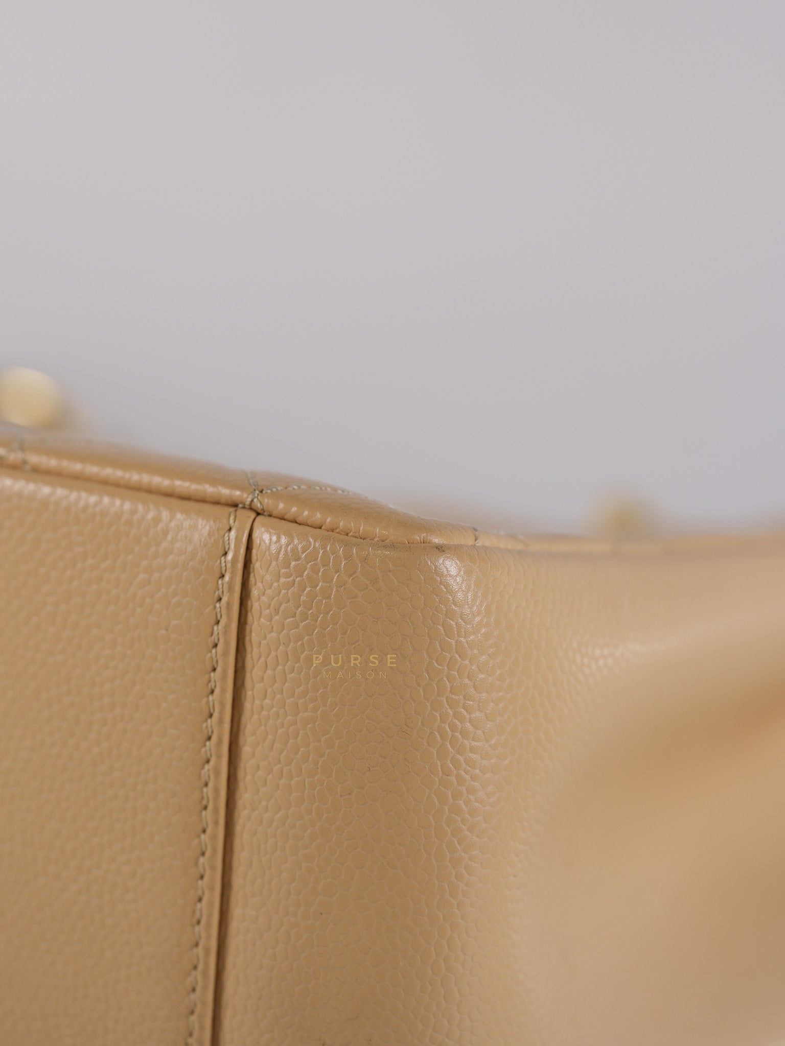 Grand Shopping Tote Bag (GST) in Beige Quilted Caviar Leather Gold Hardware Series 17 | Purse Maison Luxury Bags Shop