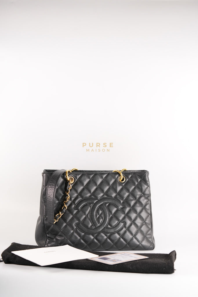 Grand Shopping Tote Bag (GST) in Black Caviar Leather & Gold Hardware Series 12 | Purse Maison Luxury Bags Shop
